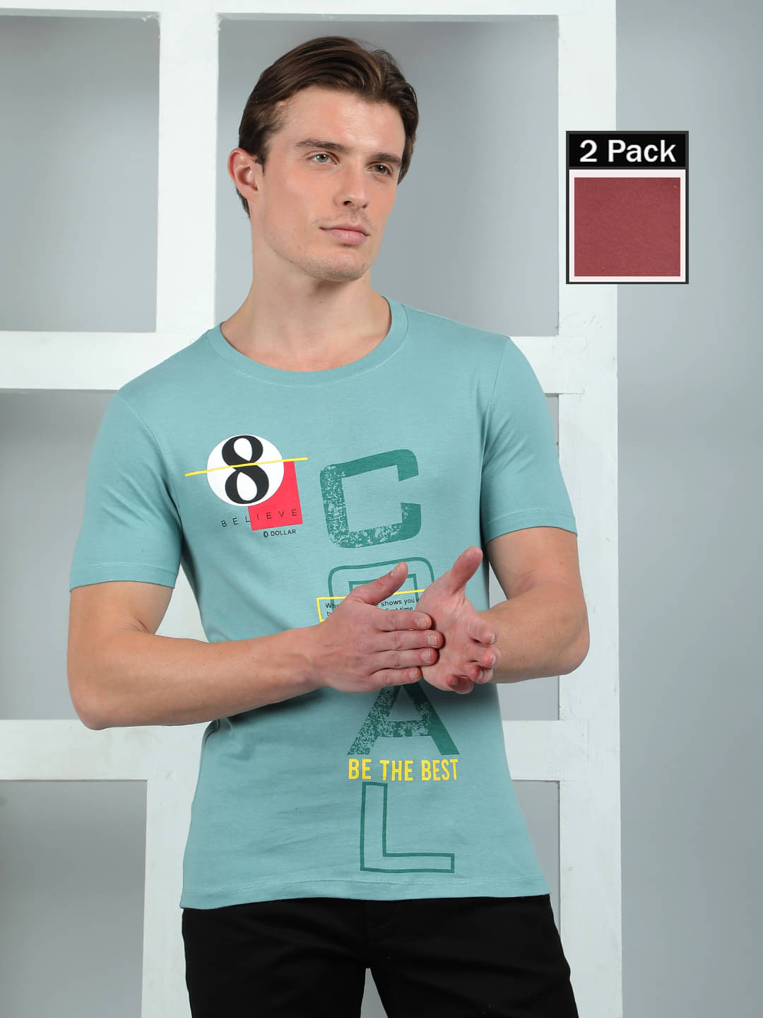     			Dollar Cotton Regular Fit Printed Half Sleeves Men's Round T-Shirt - Multicolor3 ( Pack of 2 )