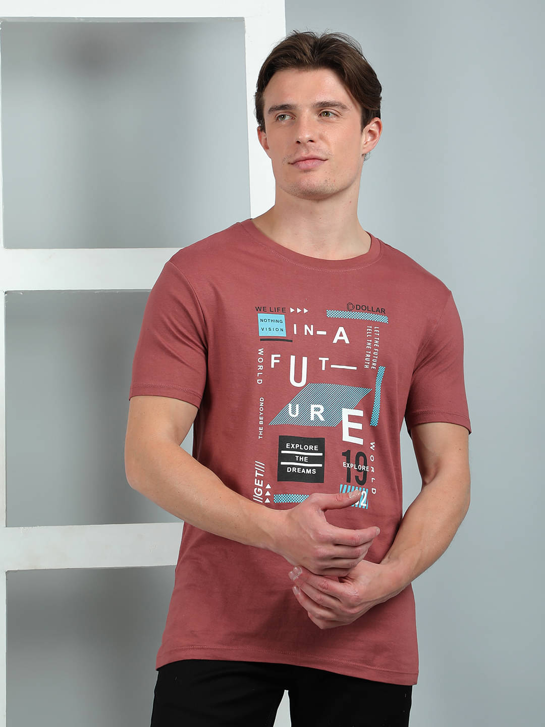     			Dollar Cotton Regular Fit Printed Half Sleeves Men's Round T-Shirt - Purple ( Pack of 1 )