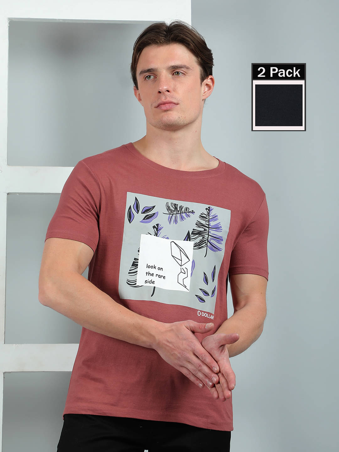     			Dollar Cotton Regular Fit Printed Half Sleeves Men's Round T-Shirt - Multicolor1 ( Pack of 2 )
