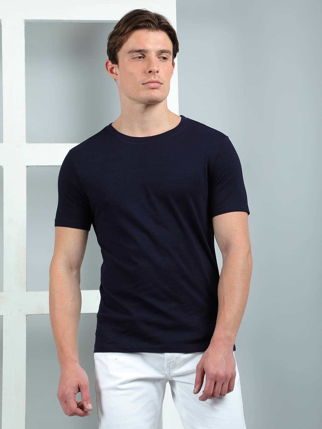    			Dollar Cotton Regular Fit Solid Half Sleeves Men's Round T-Shirt - Navy ( Pack of 1 )