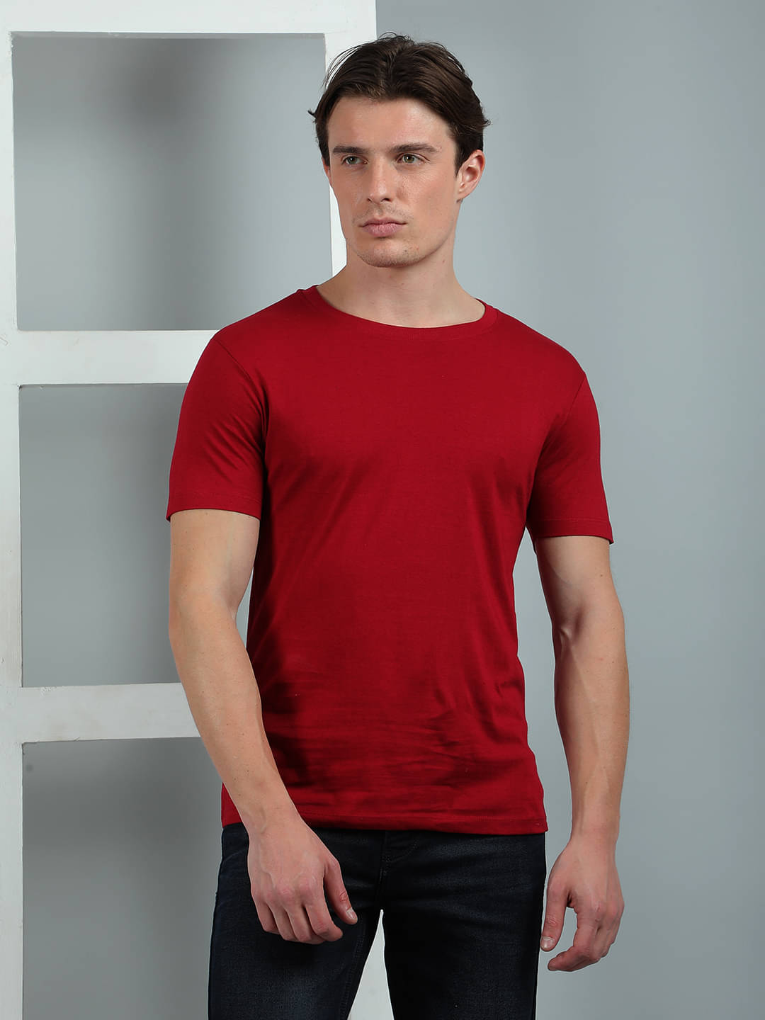     			Dollar Cotton Regular Fit Solid Half Sleeves Men's Round T-Shirt - Maroon ( Pack of 1 )