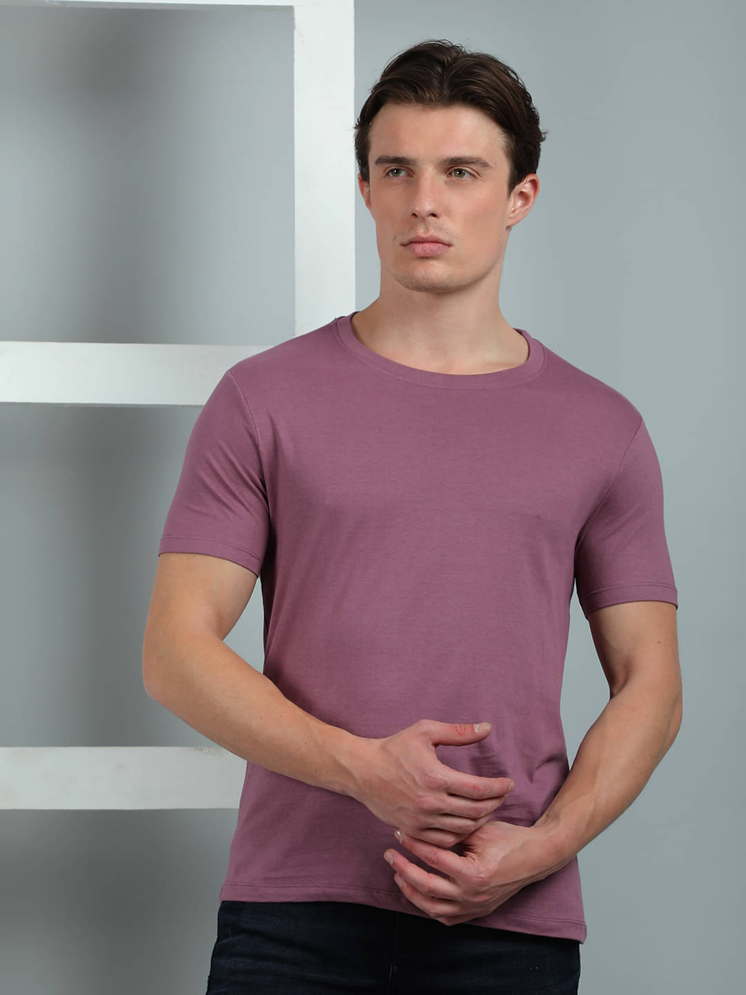     			Dollar Cotton Regular Fit Solid Half Sleeves Men's Round T-Shirt - Purple ( Pack of 1 )