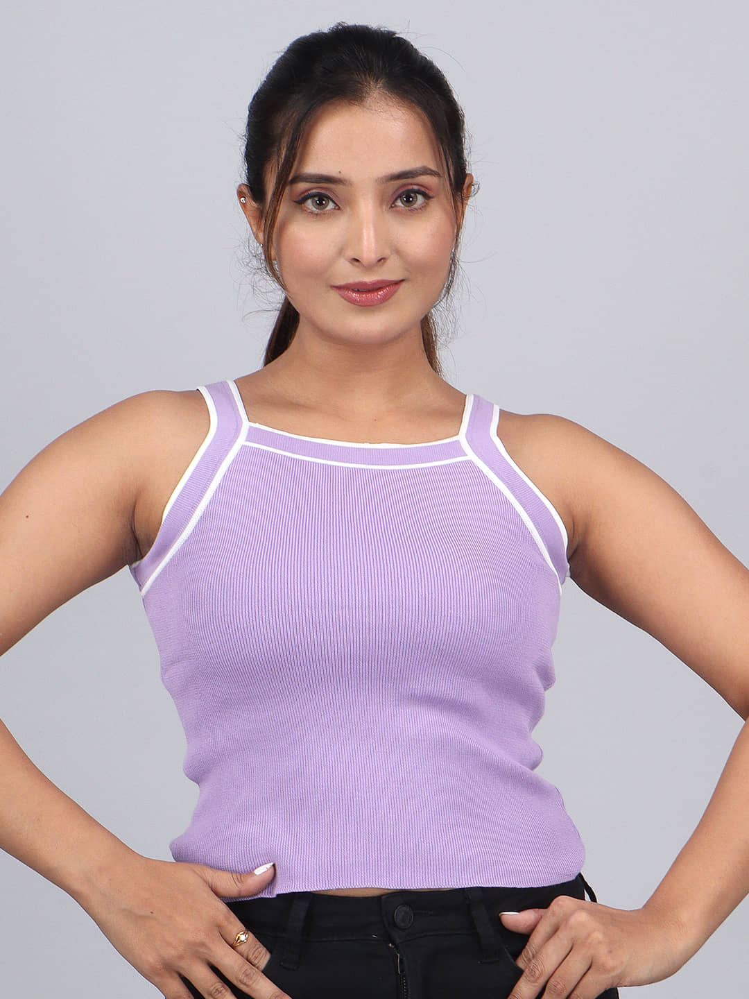 FEVERFEW Women's Cotton Blend Crop Top ( Lavender )