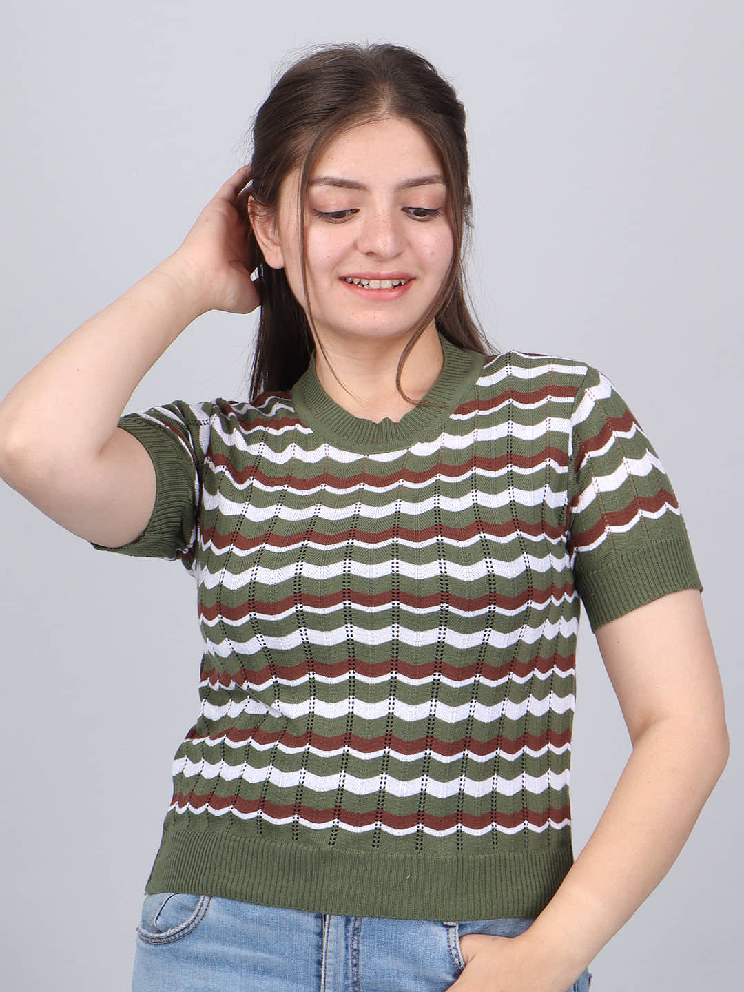 FEVERFEW Olive Cotton Blend Women's Regular Top ( Pack of 1 )