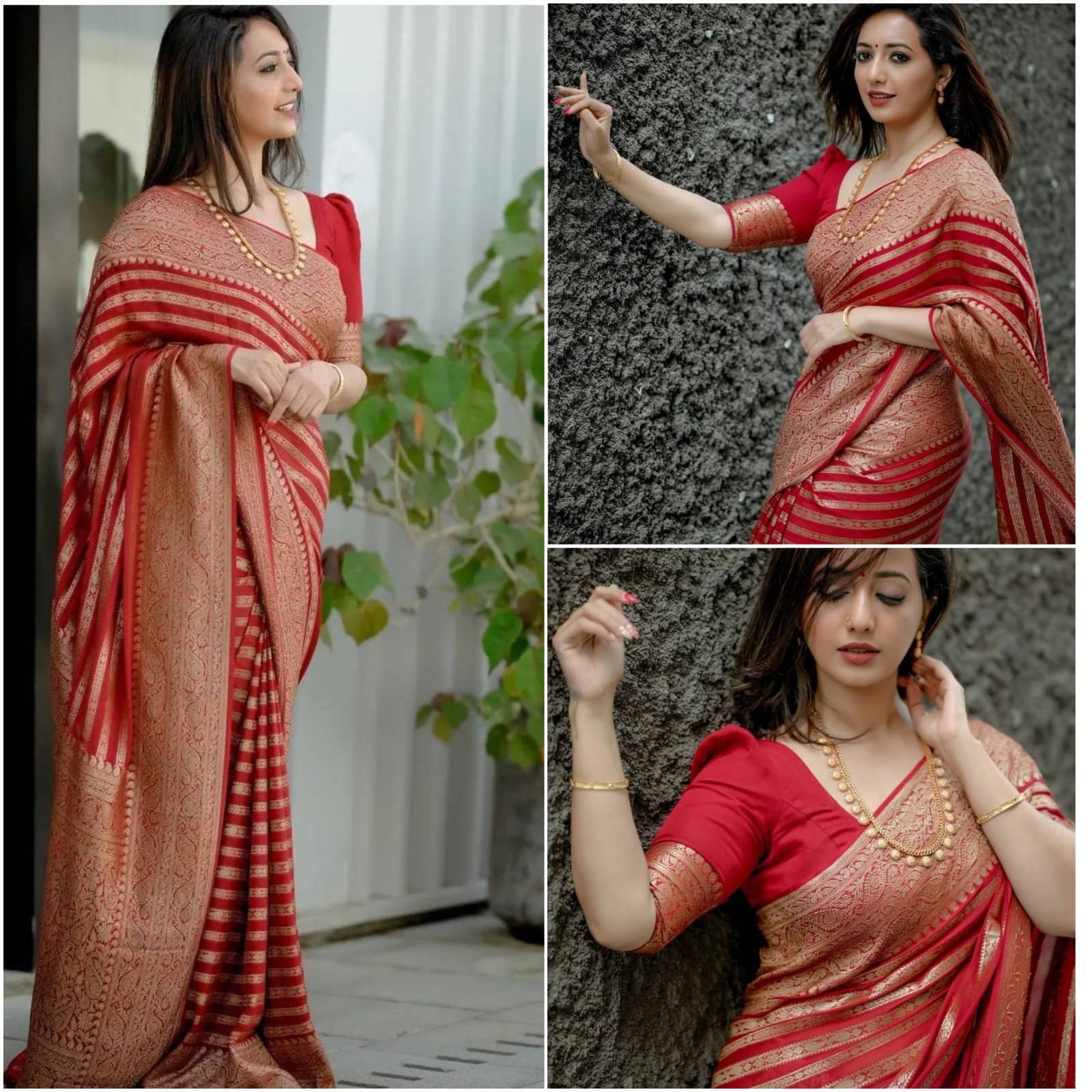 Gazal Fashions Banarasi Silk Embellished Saree With Unstitched Blouse Piece ( Pink ) - Sarees | Buy online on ZillyBuy