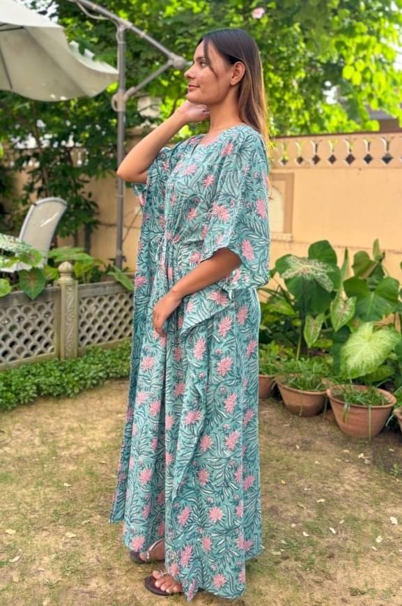 Goodhand Women Cotton Printed Kaftan ( Green ) Goodhand Women Cotton Printed Kaftan ( Green )