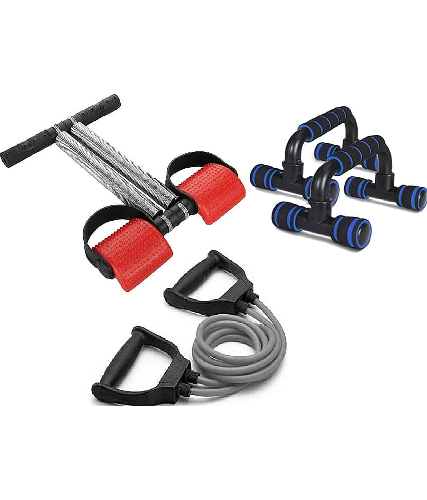 Gym Home Workouts Equipment Combo Set for Men Women Full Body Exercise Kit - Tummy Trimmer, Toning Tube Band, and Push Up Stand - Sports and Fitness Equipment | Buy online on ZillyBuy