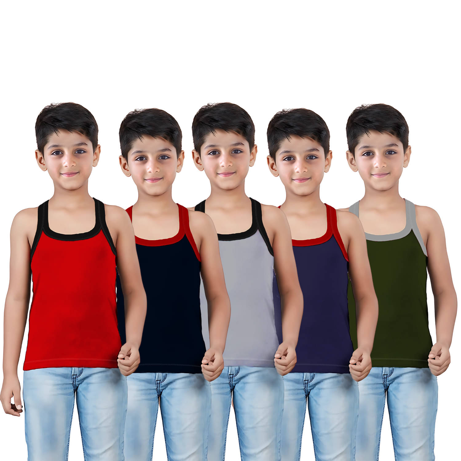 HAP Pack of 5 Boys Cotton Vest ( Multicolor ) HAP Pack of 5 Boys Cotton Vest ( Multicolor )
