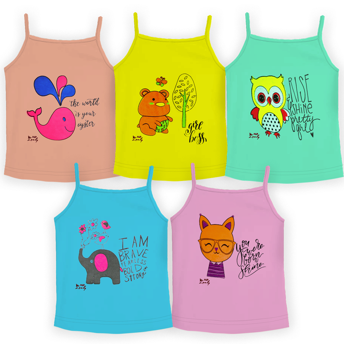 HAP Pack of 5 Girls Cotton Camisoles ( Multicolor )