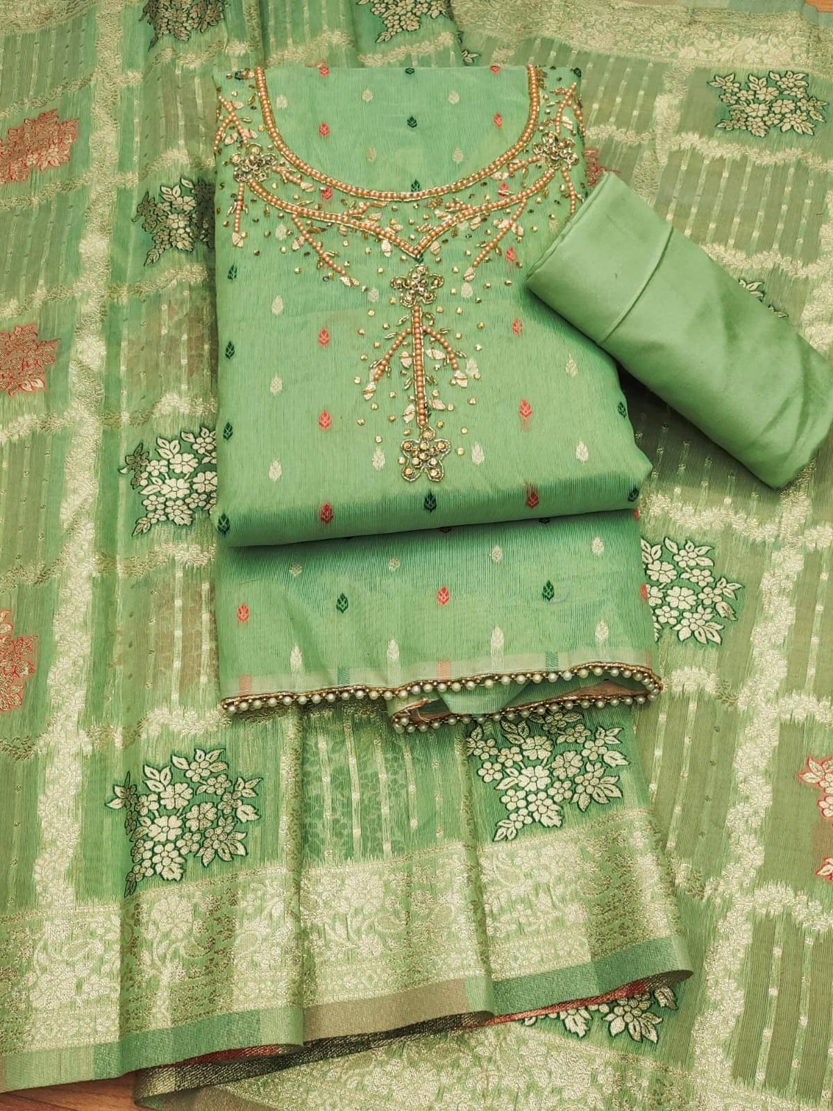     			HL SILKMILLS Unstitched Banarasi Self Design Dress Material - Green ( Pack of 1 )