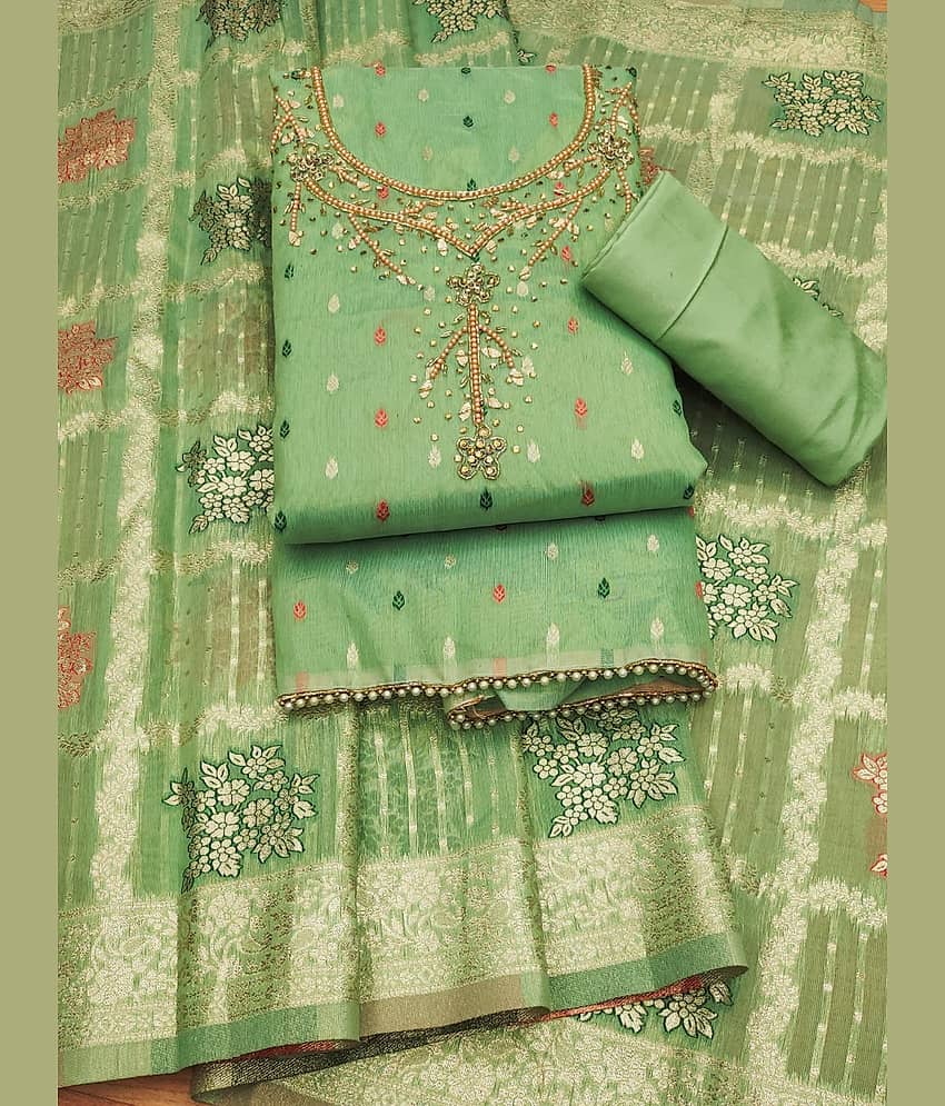 HL SILKMILLS Unstitched Banarasi Self Design Dress Material - Green ( Pack of 1 ) - Unstitched Fabrics | Buy online on ZillyBuy