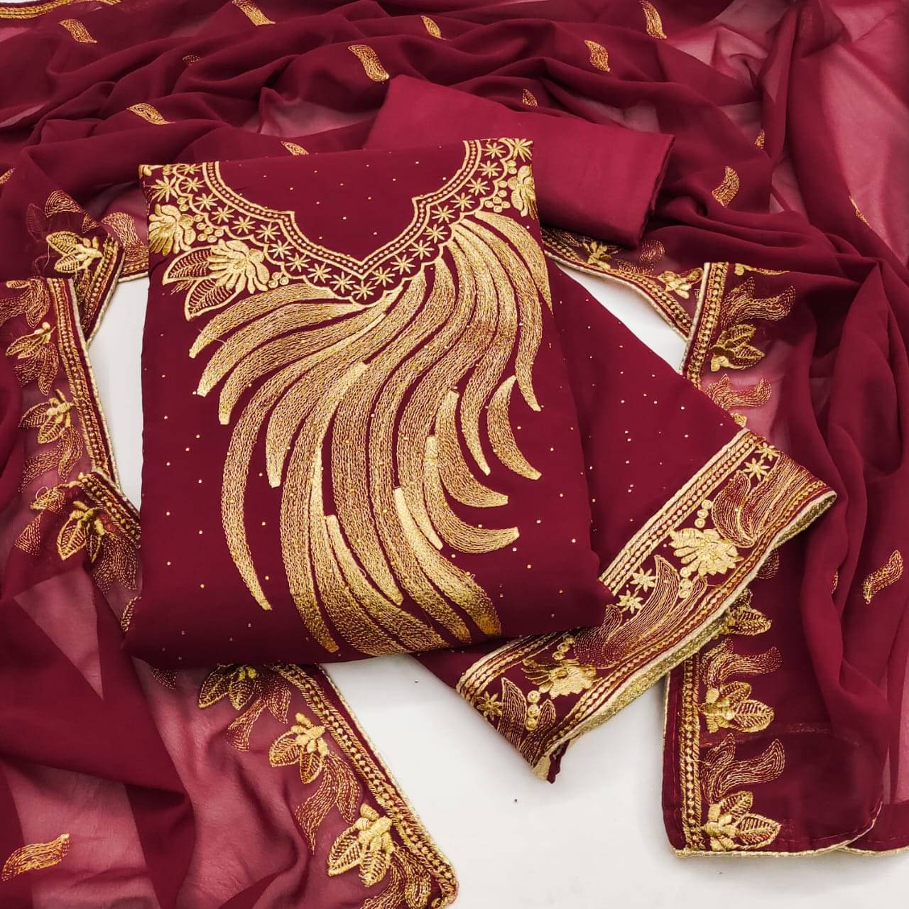 HL SILKMILLS Unstitched Georgette Embroidered Dress Material - Maroon ( Pack of 1 ) HL SILKMILLS Unstitched Georgette Embroidered Dress Material - Maroon ( Pack of 1 )