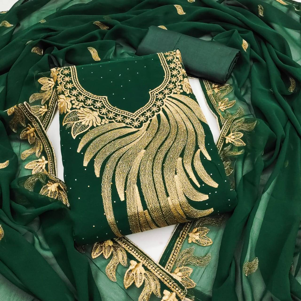 HL SILKMILLS Unstitched Georgette Embroidered Dress Material - Green ( Pack of 1 )     			HL SILKMILLS Unstitched Georgette Embroidered Dress Material - Green ( Pack of 1 )