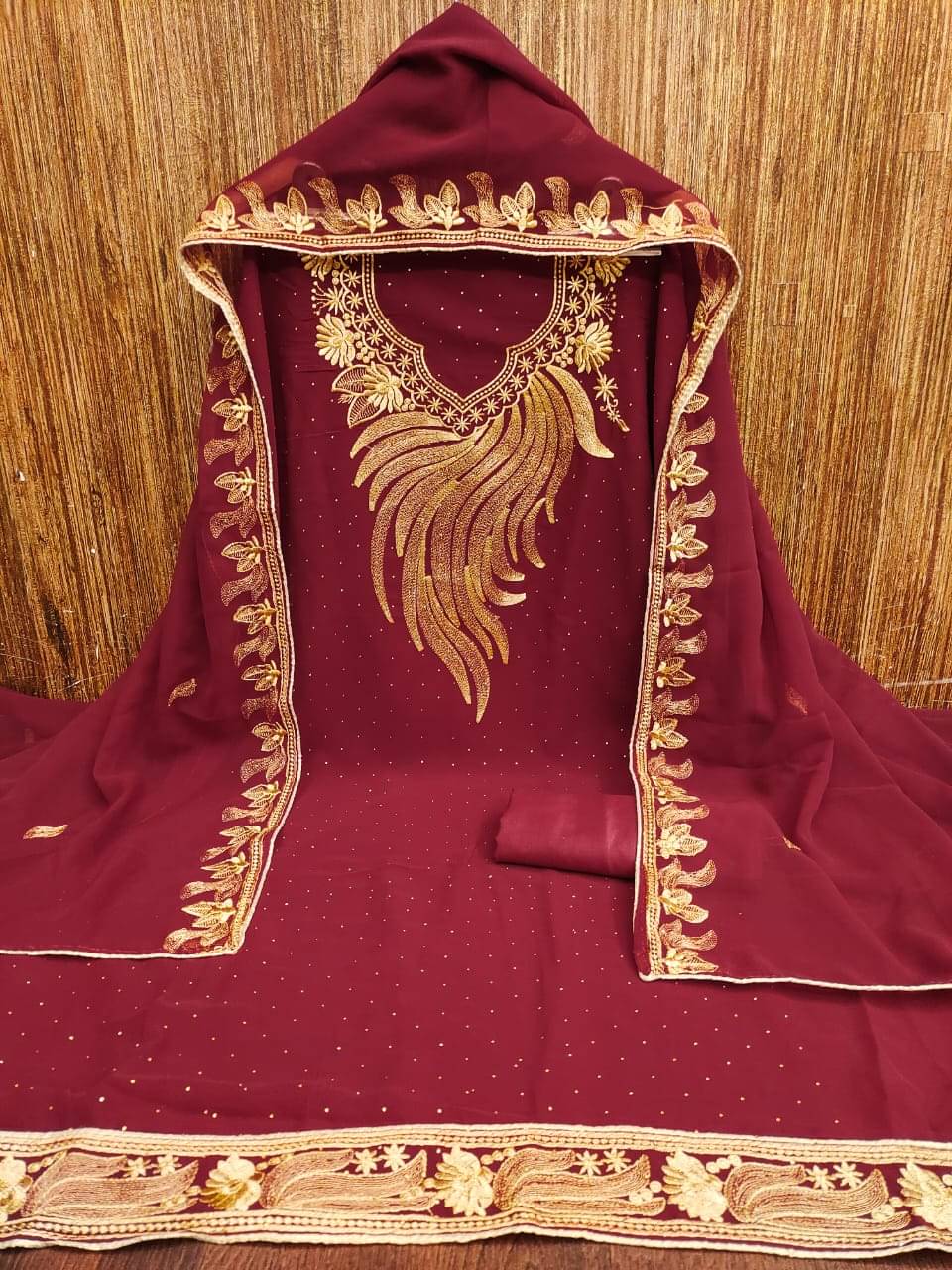     			HL SILKMILLS Unstitched Georgette Embroidered Dress Material - Maroon ( Pack of 1 )