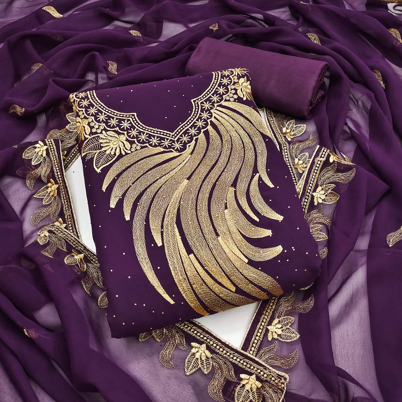     			HL SILKMILLS Unstitched Georgette Embroidered Dress Material - Purple ( Pack of 1 )