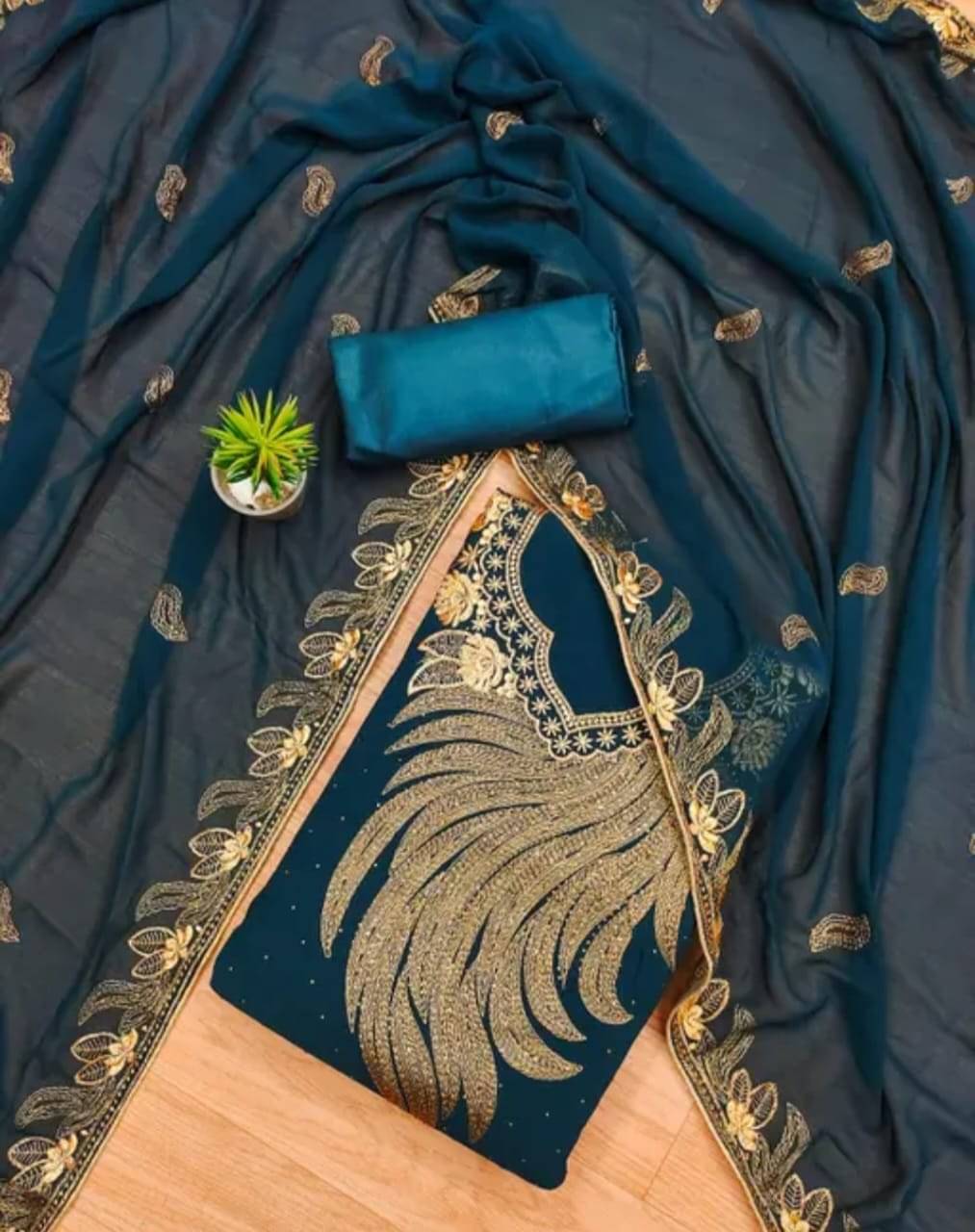     			HL SILKMILLS Unstitched Georgette Embroidered Dress Material - Blue ( Pack of 1 )