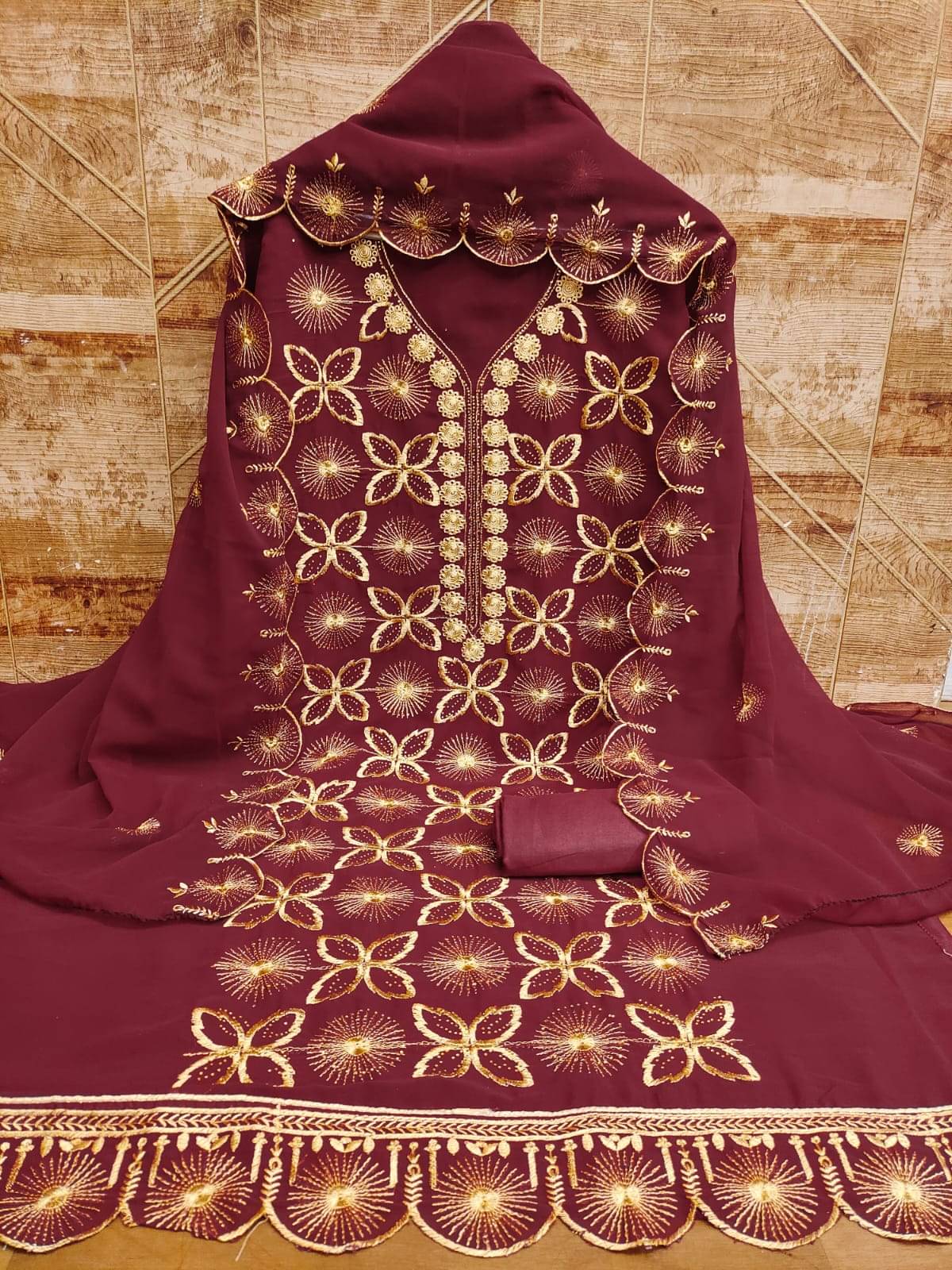 HL SILKMILLS Unstitched Georgette Embroidered Dress Material - Maroon ( Pack of 1 ) HL SILKMILLS Unstitched Georgette Embroidered Dress Material - Maroon ( Pack of 1 )