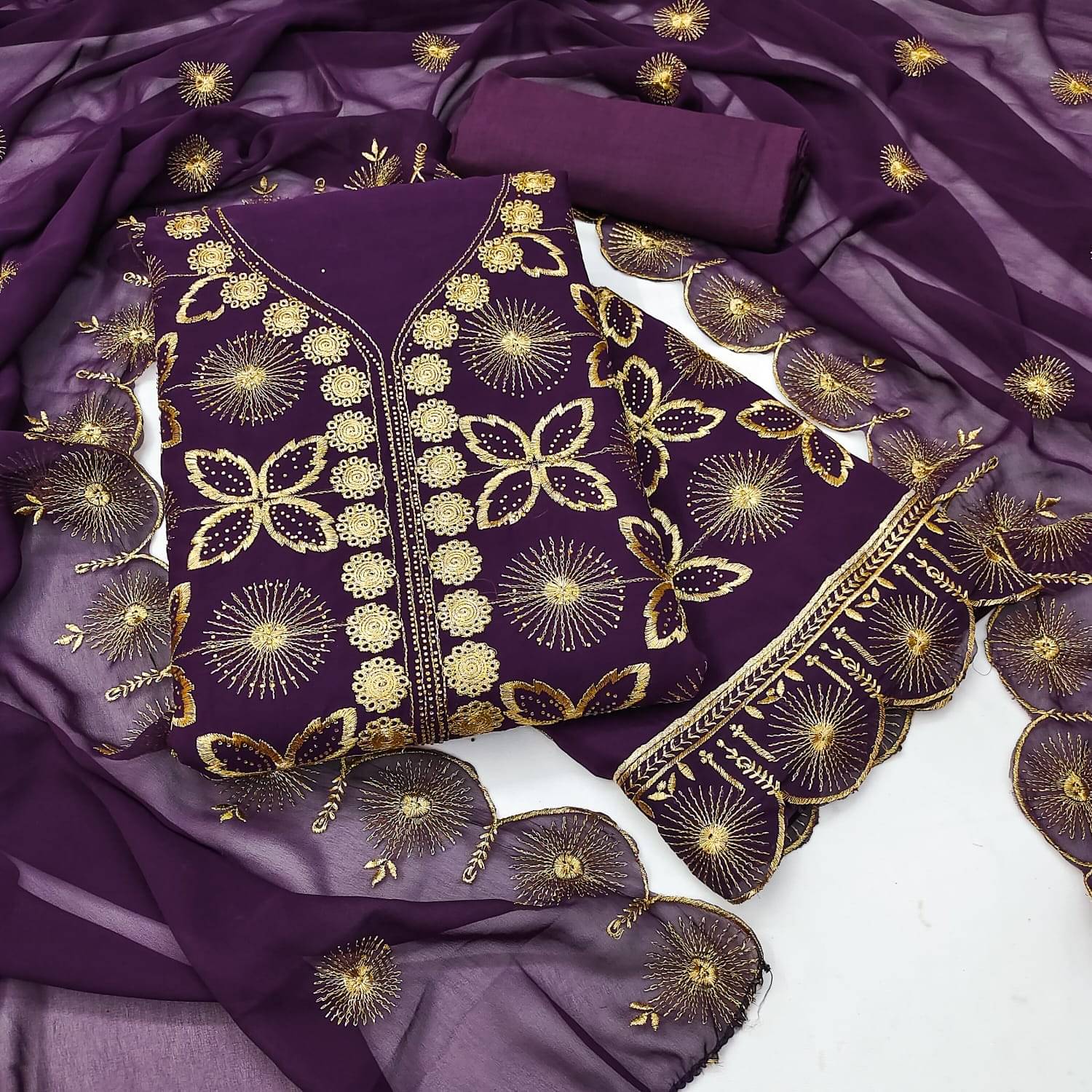     			HL SILKMILLS Unstitched Georgette Embroidered Dress Material - Purple ( Pack of 1 )