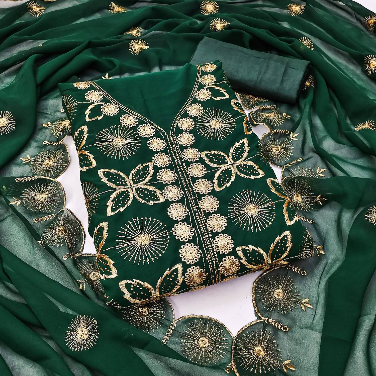 HL SILKMILLS Unstitched Georgette Embroidered Dress Material - Green ( Pack of 1 )     			HL SILKMILLS Unstitched Georgette Embroidered Dress Material - Green ( Pack of 1 )