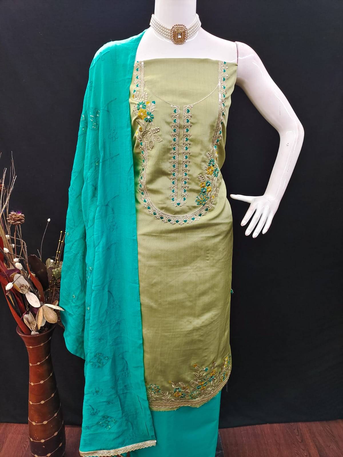HL SILKMILLS Unstitched Silk Blend Embroidered Dress Material - Sea Green ( Pack of 1 ) HL SILKMILLS Unstitched Silk Blend Embroidered Dress Material - Sea Green ( Pack of 1 )