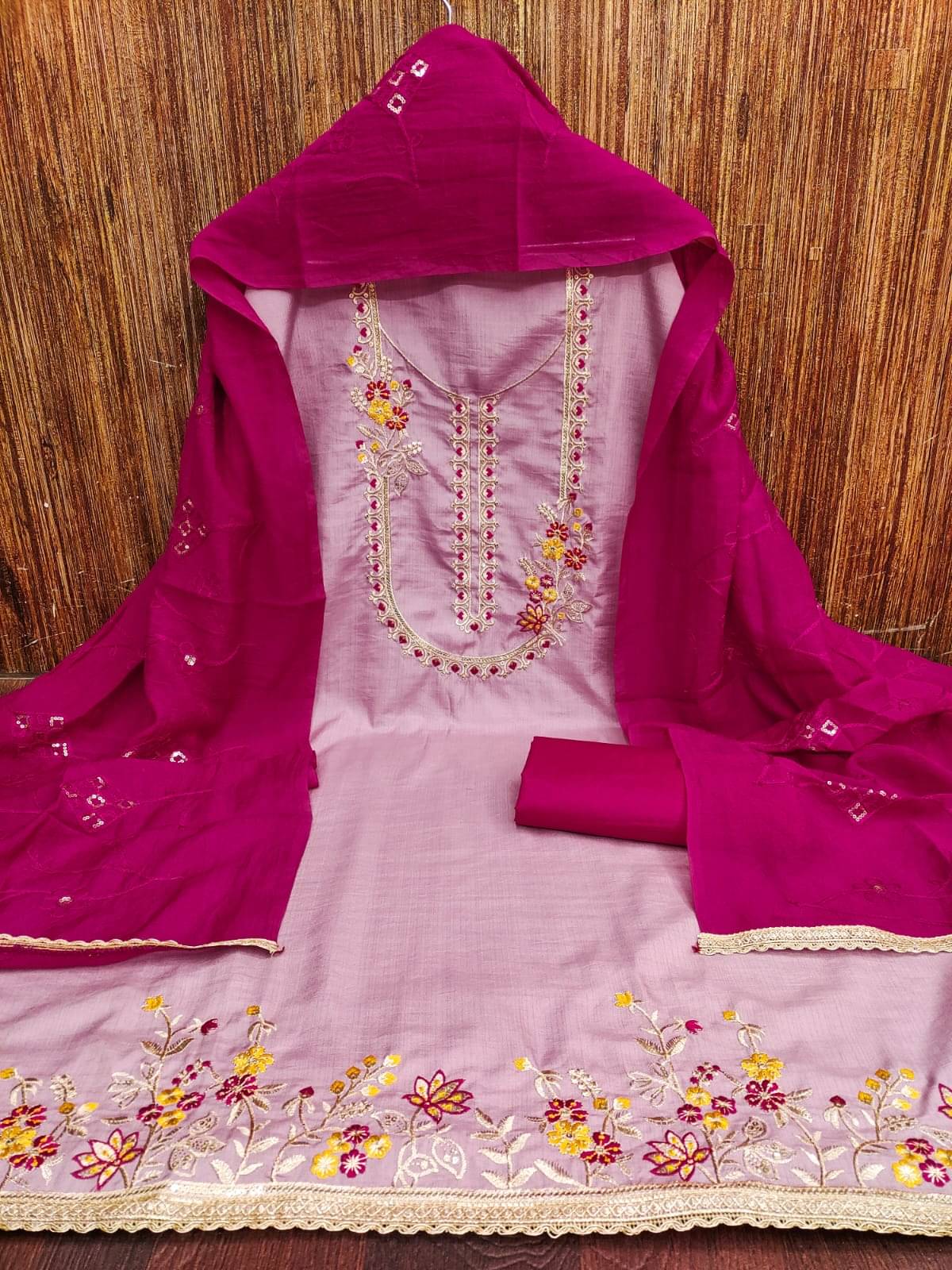     			HL SILKMILLS Unstitched Silk Blend Embroidered Dress Material - Pink ( Pack of 1 )