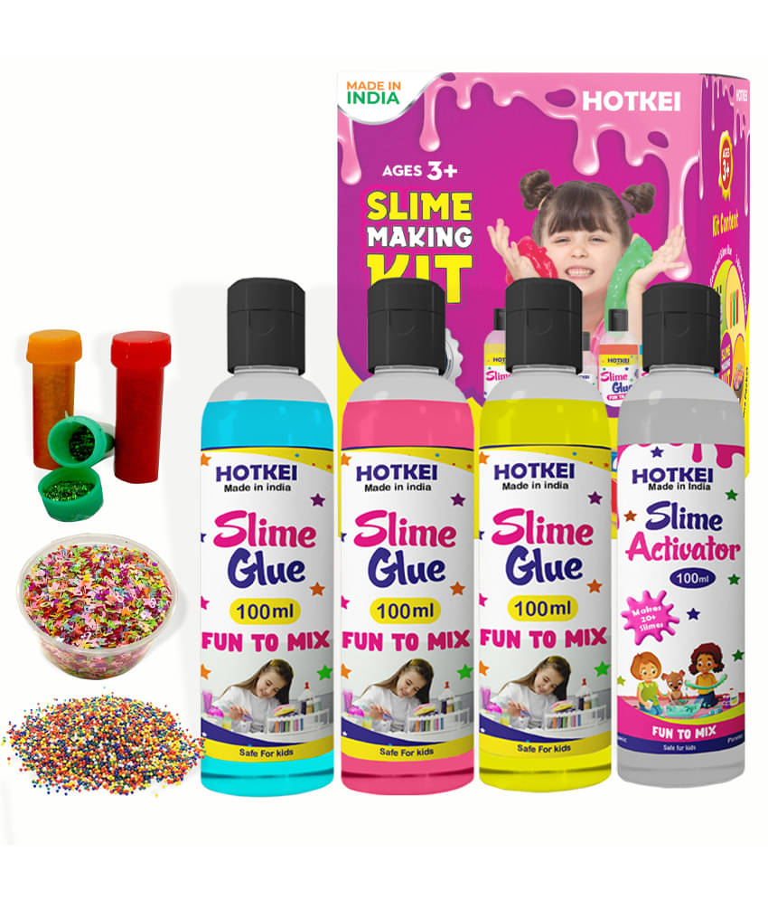     			HOTKEI (Make 15+ Slimes) Slime Activator Kit – Multicolor Scented DIY Magic Slimy Slime Activator & Glue Gel Jelly Putty Set – Includes 3 Colored Glue & 1 Activator – Ideal for Boys & Girls