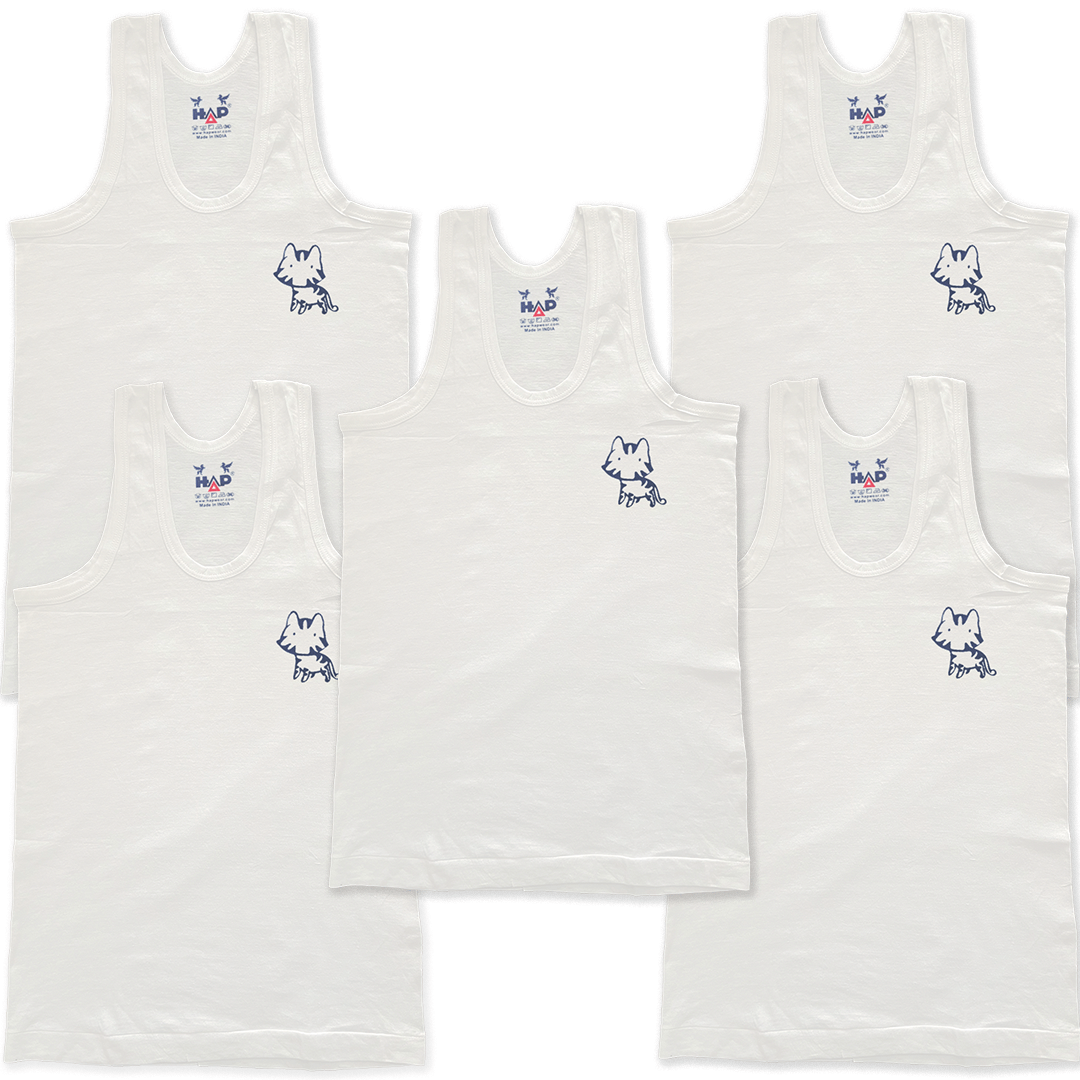     			Hap Kings Pack of 5 Boys Cotton Vest ( White )