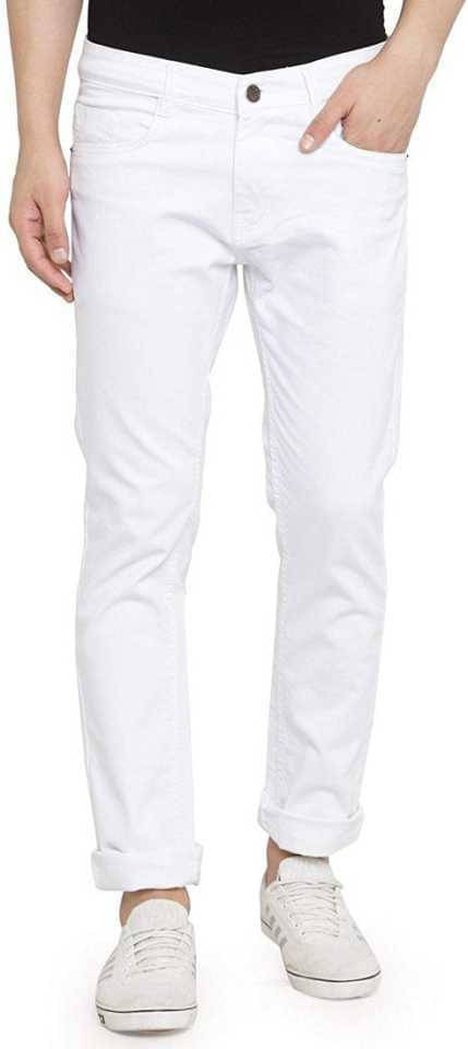 IndiRocks Regular Fit Cuffed Hem Men's Jeans - White ( Pack of 1 ) IndiRocks Regular Fit Cuffed Hem Men's Jeans - White ( Pack of 1 )