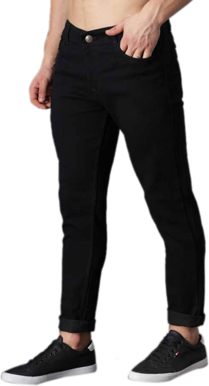 IndiRocks Regular Fit Cuffed Hem Men's Jeans - Black ( Pack of 1 ) IndiRocks Regular Fit Cuffed Hem Men's Jeans - Black ( Pack of 1 )