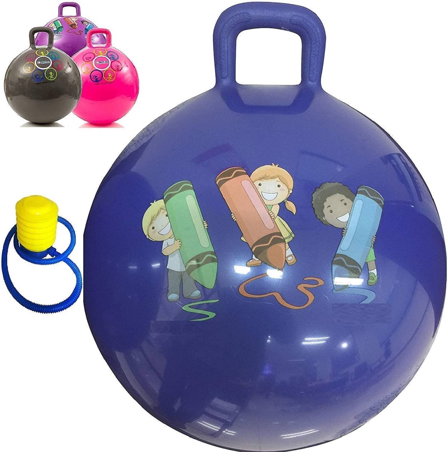     			Inflatable Hopping Hopper Hop Bouncy Jumping Ball with Pump, Sit and Bounce Outdoor Party Games for Kids Children Size 65cm PVC, Multi Colour.