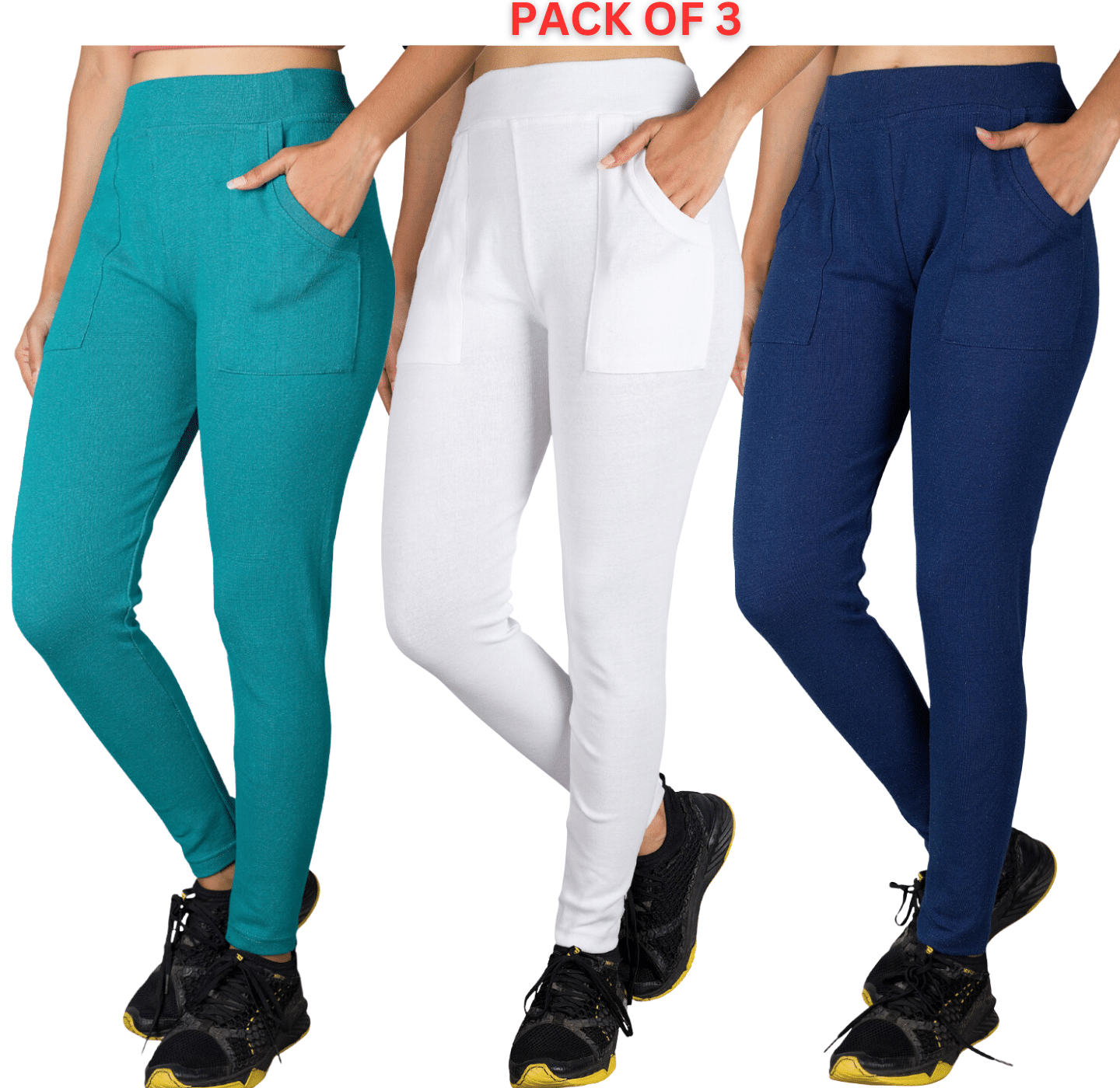 KARARO JEGGINGS - Cotton Blend Skinny Fit White Women's Jeggings ( Pack of 3 )     			KARARO JEGGINGS - Cotton Blend Skinny Fit White Women's Jeggings ( Pack of 3 )