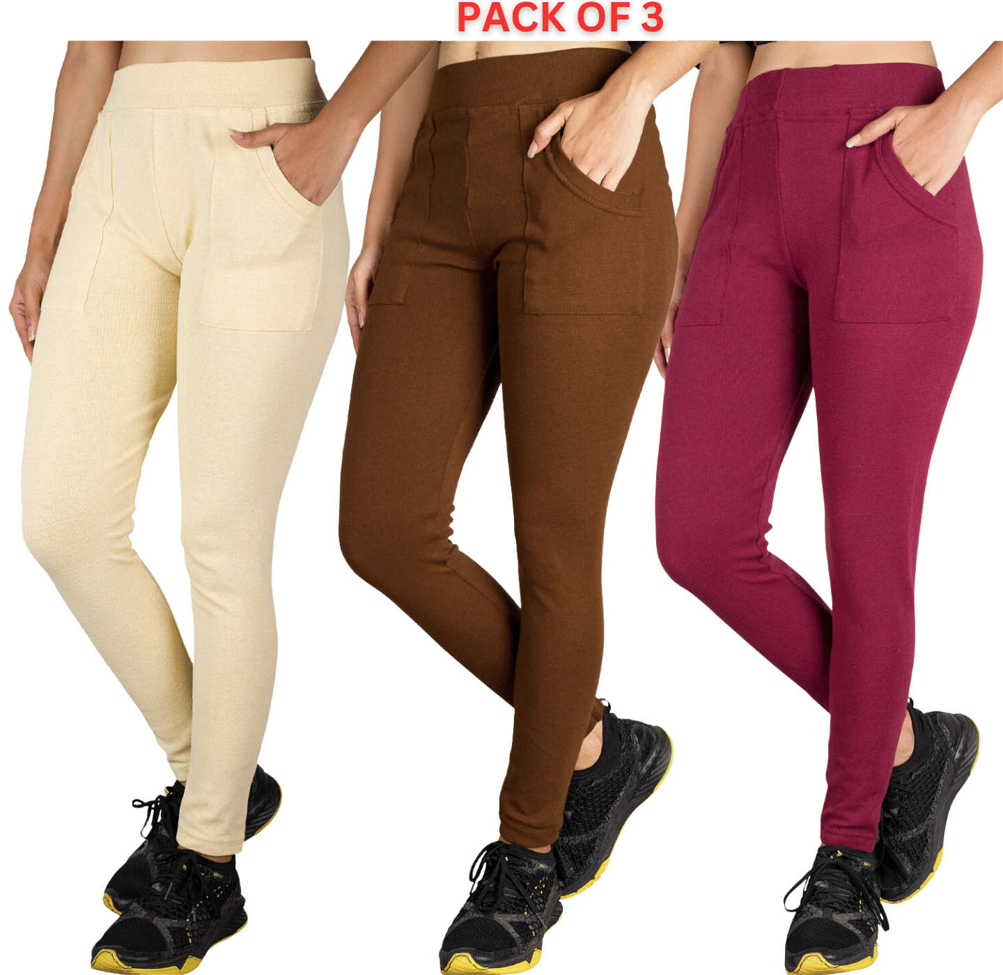     			KARARO JEGGINGS - Cotton Blend Skinny Fit Yellow Women's Jeggings ( Pack of 3 )