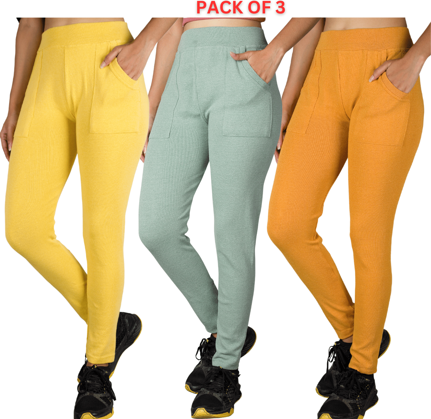     			KARARO JEGGINGS - Cotton Blend Skinny Fit Lime Green Women's Jeggings ( Pack of 3 )