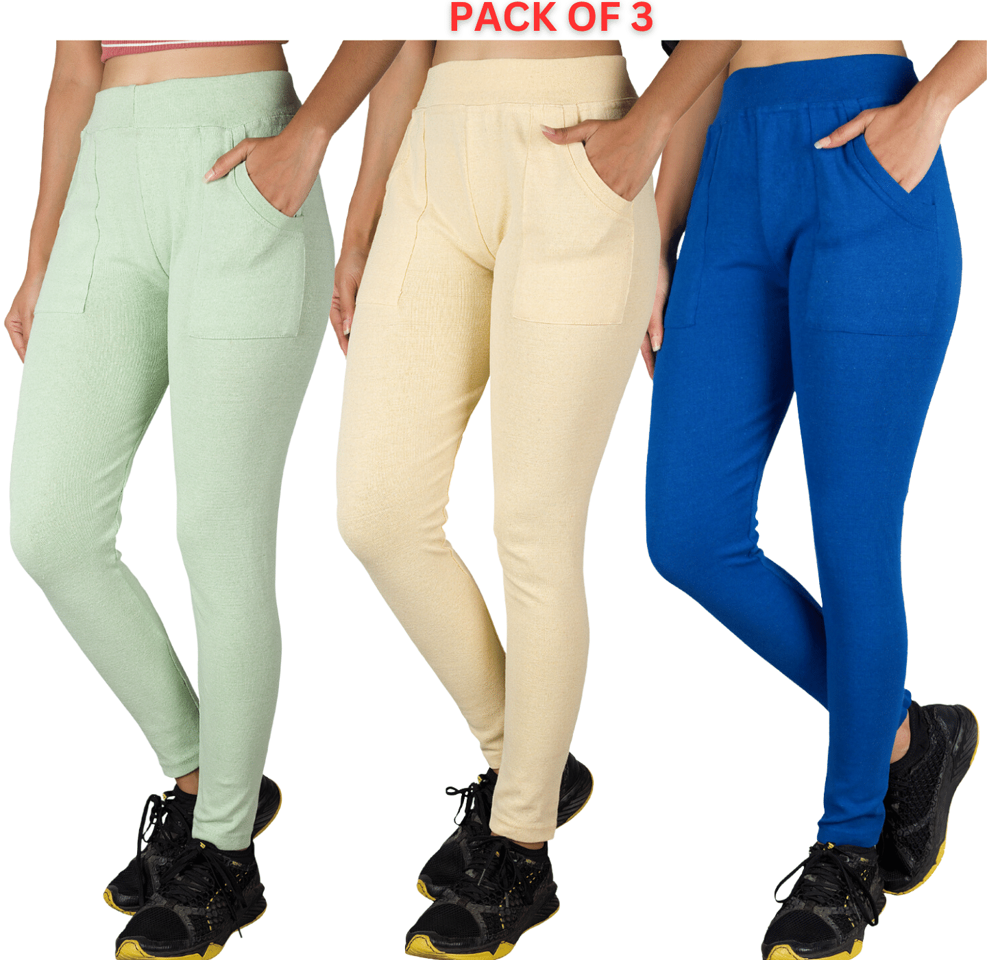     			KARARO JEGGINGS - Cotton Blend Skinny Fit Yellow Women's Jeggings ( Pack of 3 )