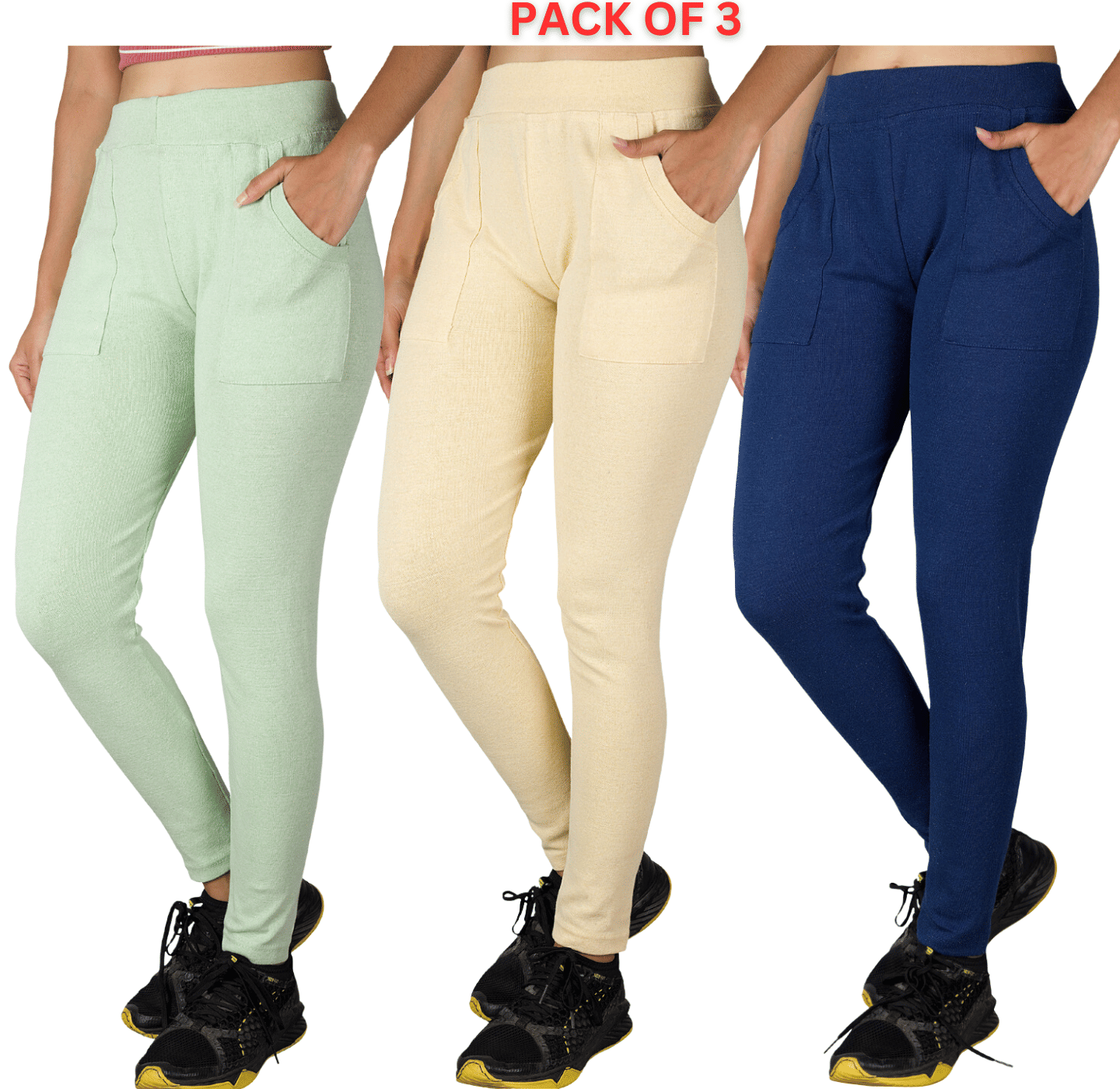     			KARARO JEGGINGS - Cotton Blend Skinny Fit Yellow Women's Jeggings ( Pack of 3 )