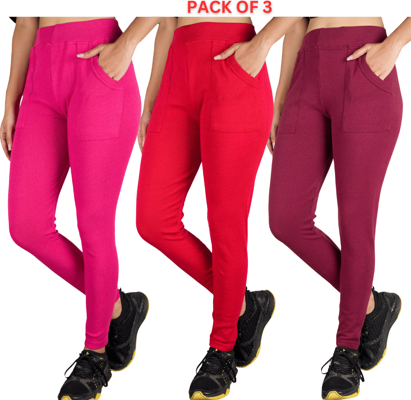     			KARARO JEGGINGS - Cotton Blend Skinny Fit Red Women's Jeggings ( Pack of 3 )