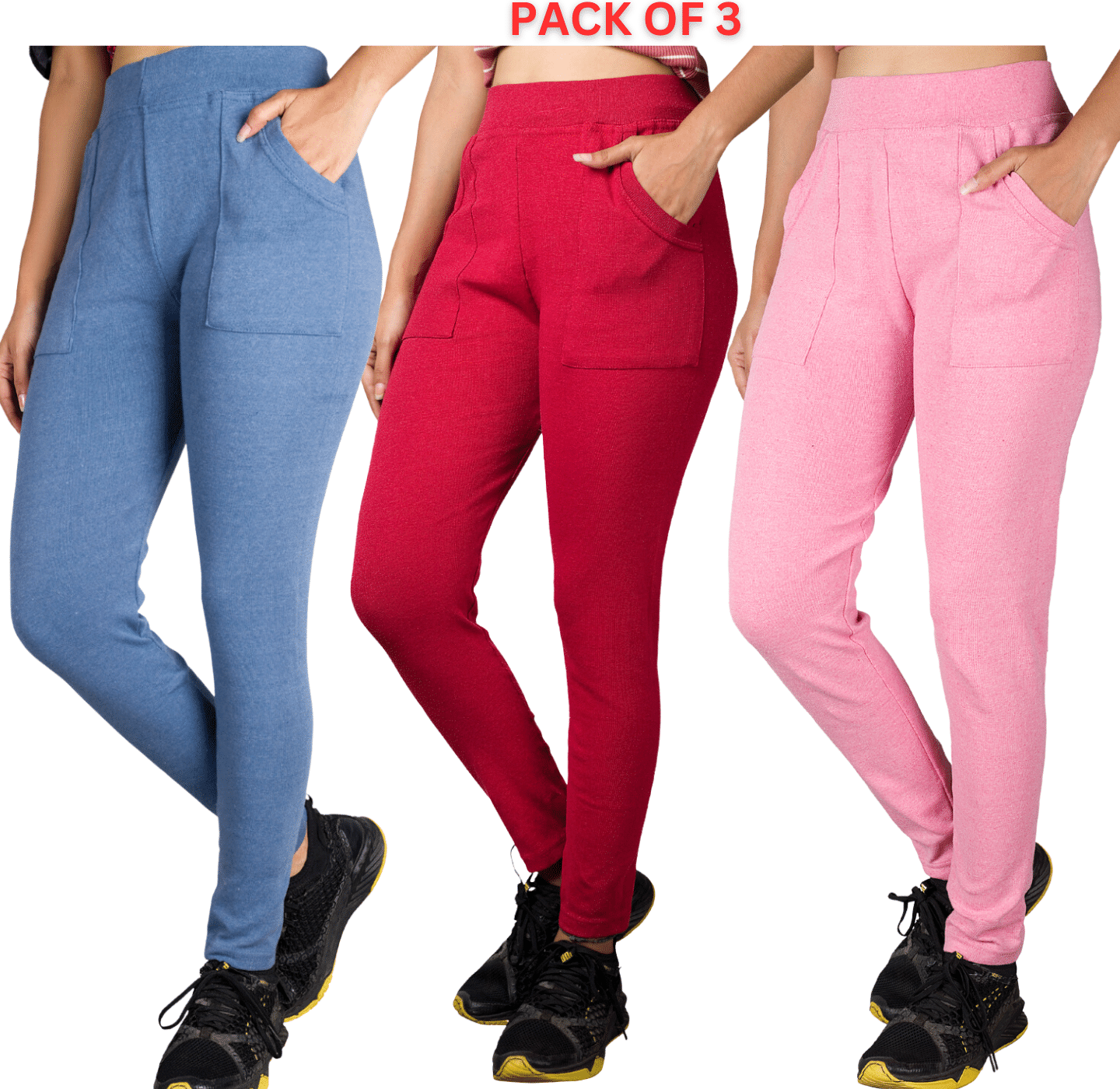     			KARARO JEGGINGS - Cotton Blend Skinny Fit Red Women's Jeggings ( Pack of 3 )