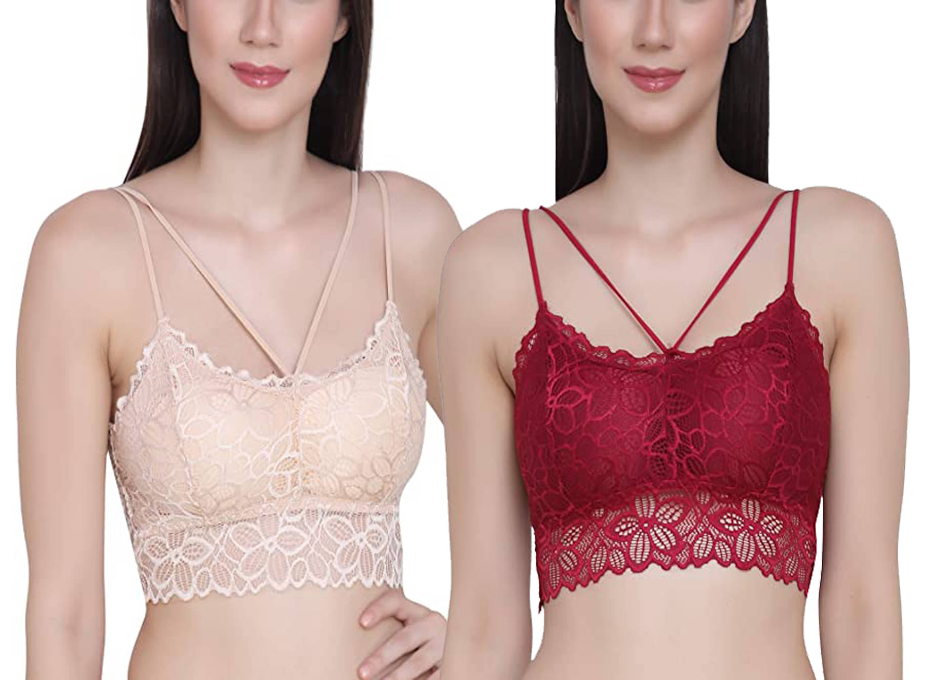 Kamini Pack of 2 Lace Lightly Padded Bralette Bra For Women ( Multicolor2 ) Kamini Pack of 2 Lace Lightly Padded Bralette Bra For Women ( Multicolor2 )
