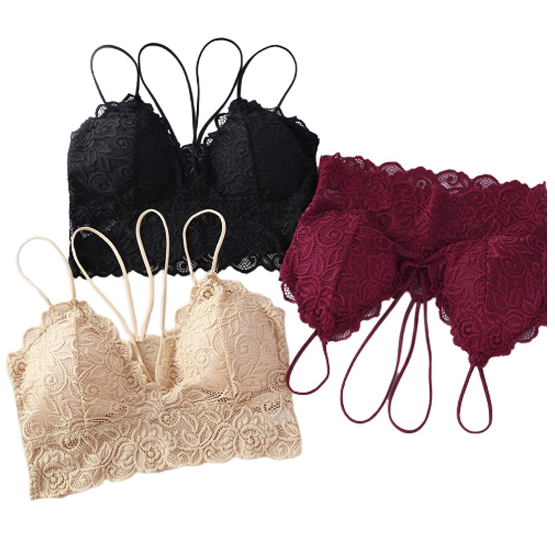    			Kamini Pack of 3 Lace Lightly Padded Bralette Bra For Women ( Multicolor5 )