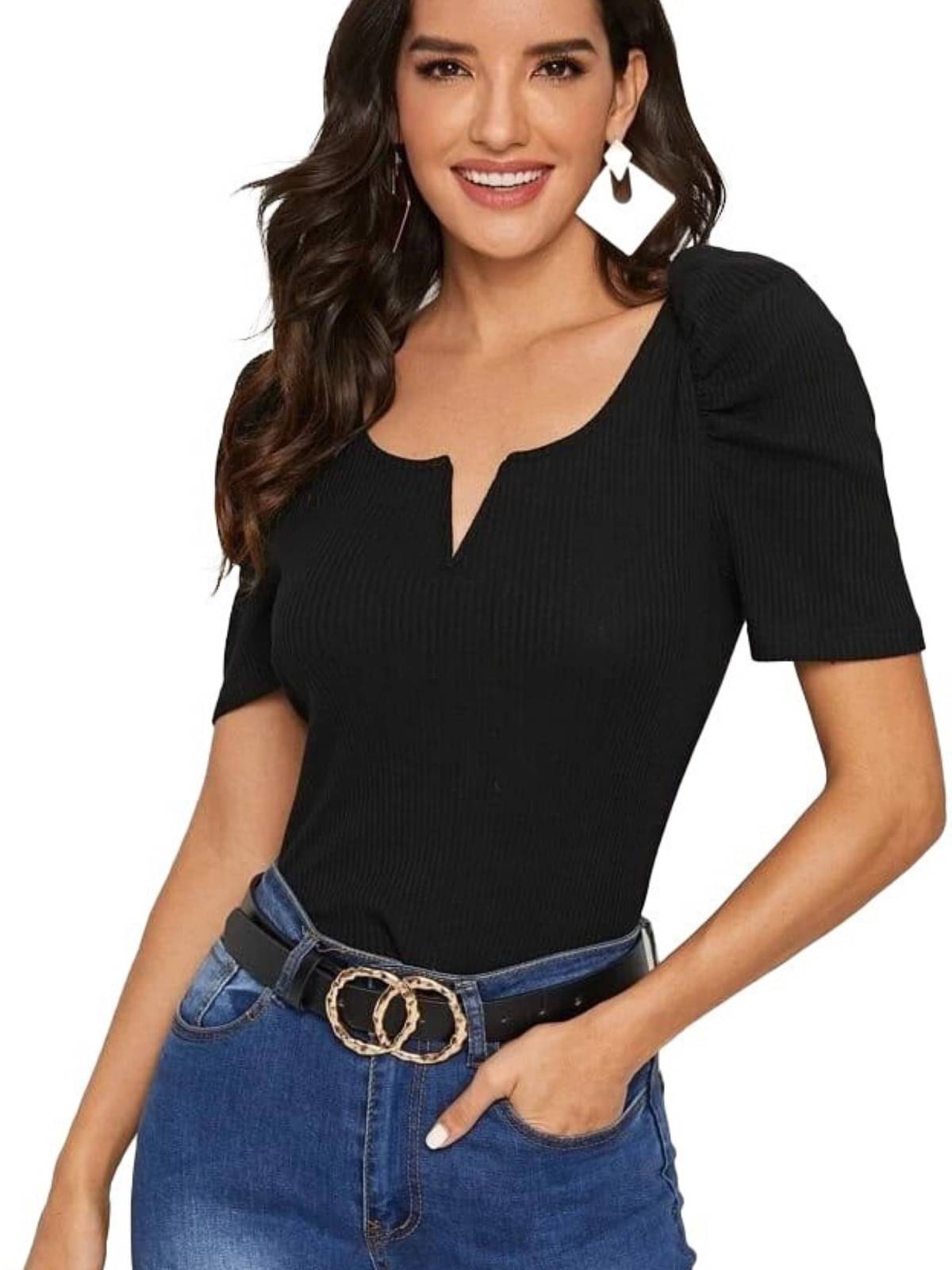     			LONDON BELLY Women's Polyester Regular Top ( Black )