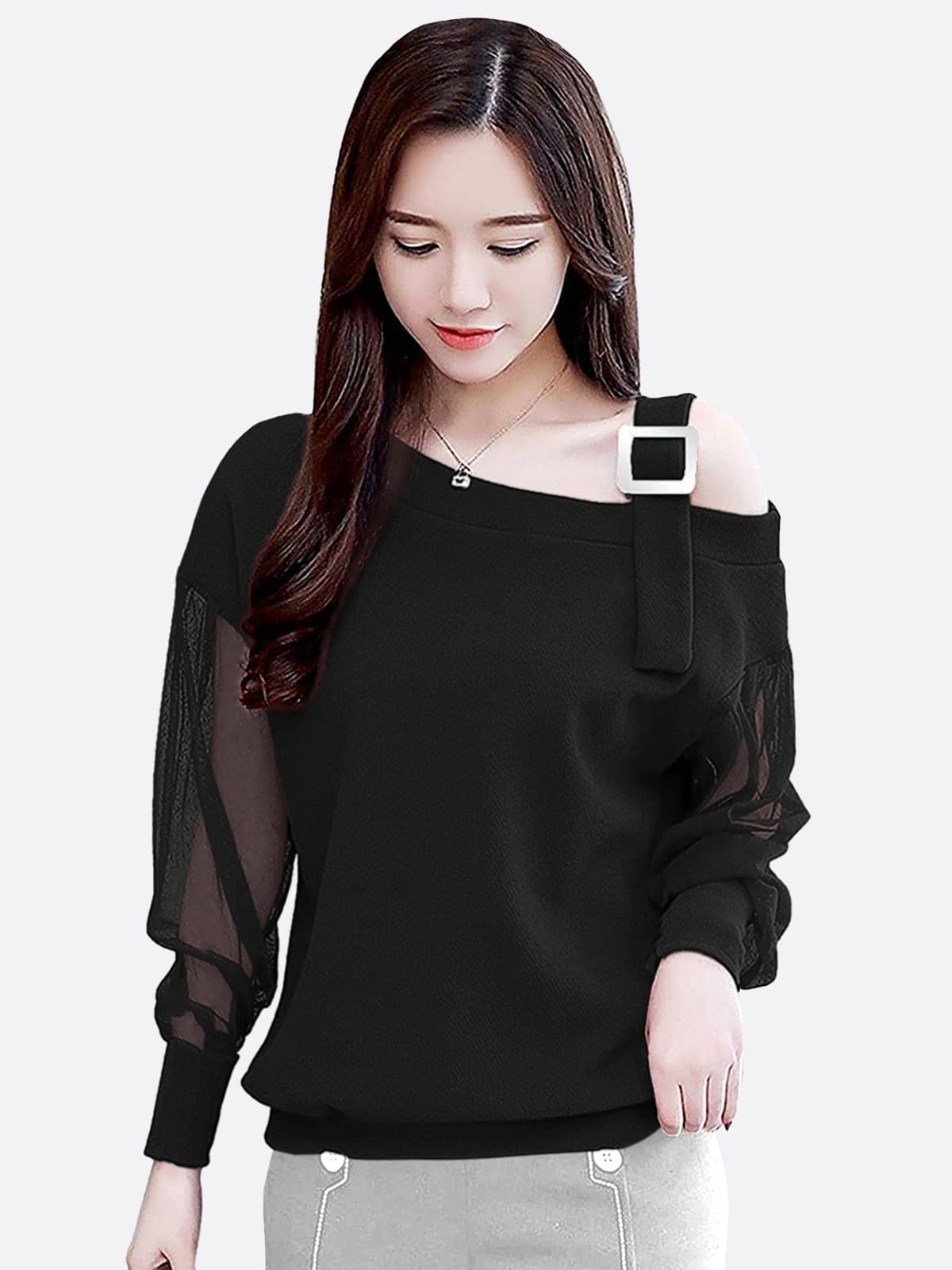     			LONDON BELLY Women's Polyester Regular Top ( Black )