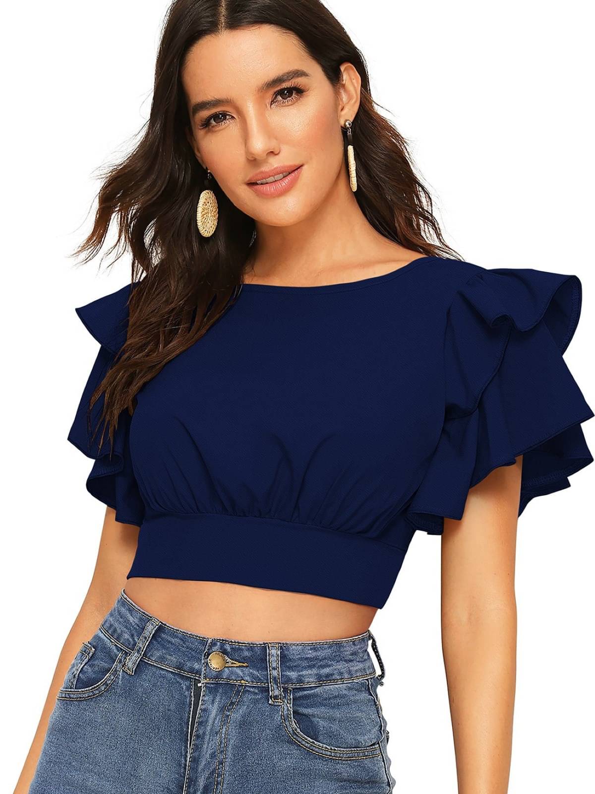     			LONDON BELLY Women's Polyester Crop Top ( Blue )
