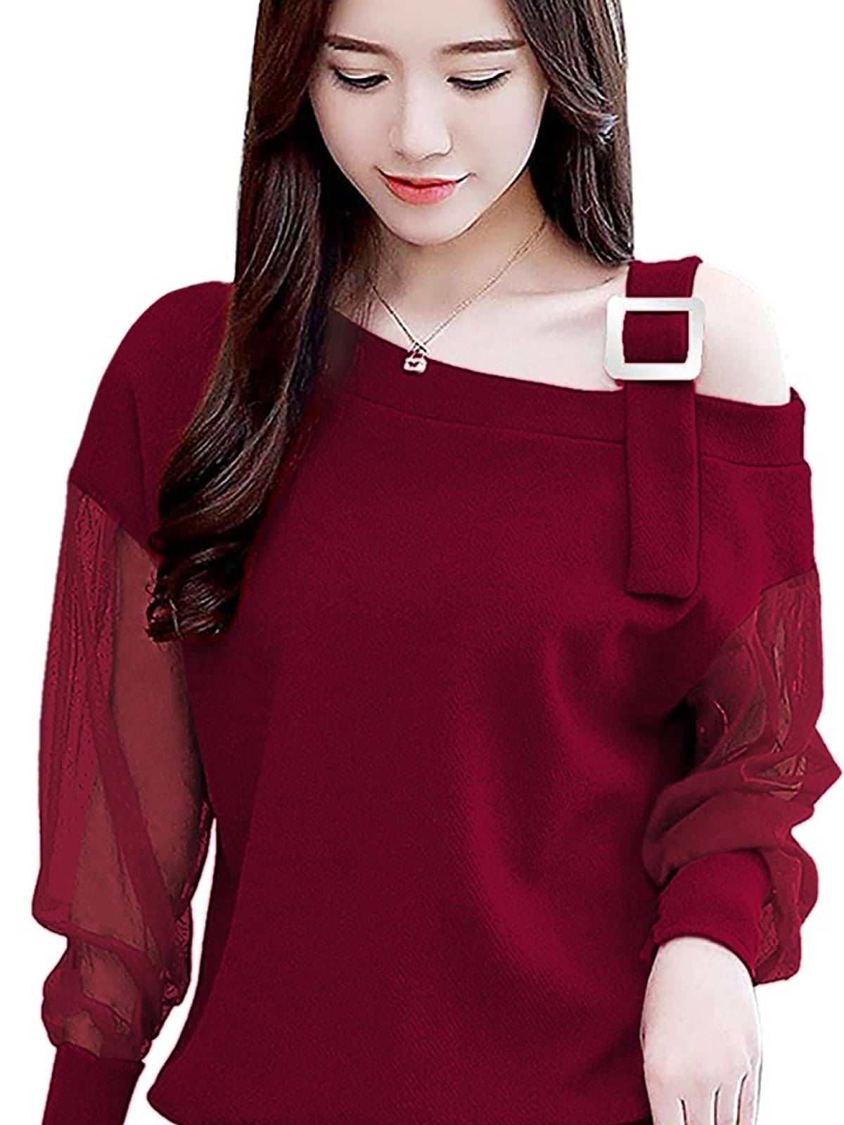     			LONDON BELLY Women's Polyester Regular Top ( Maroon )