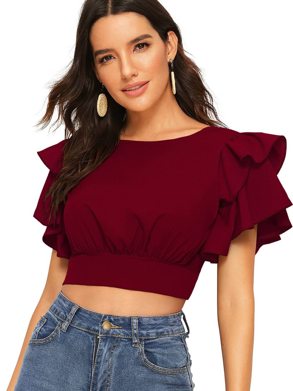     			LONDON BELLY Women's Polyester Crop Top ( Maroon )