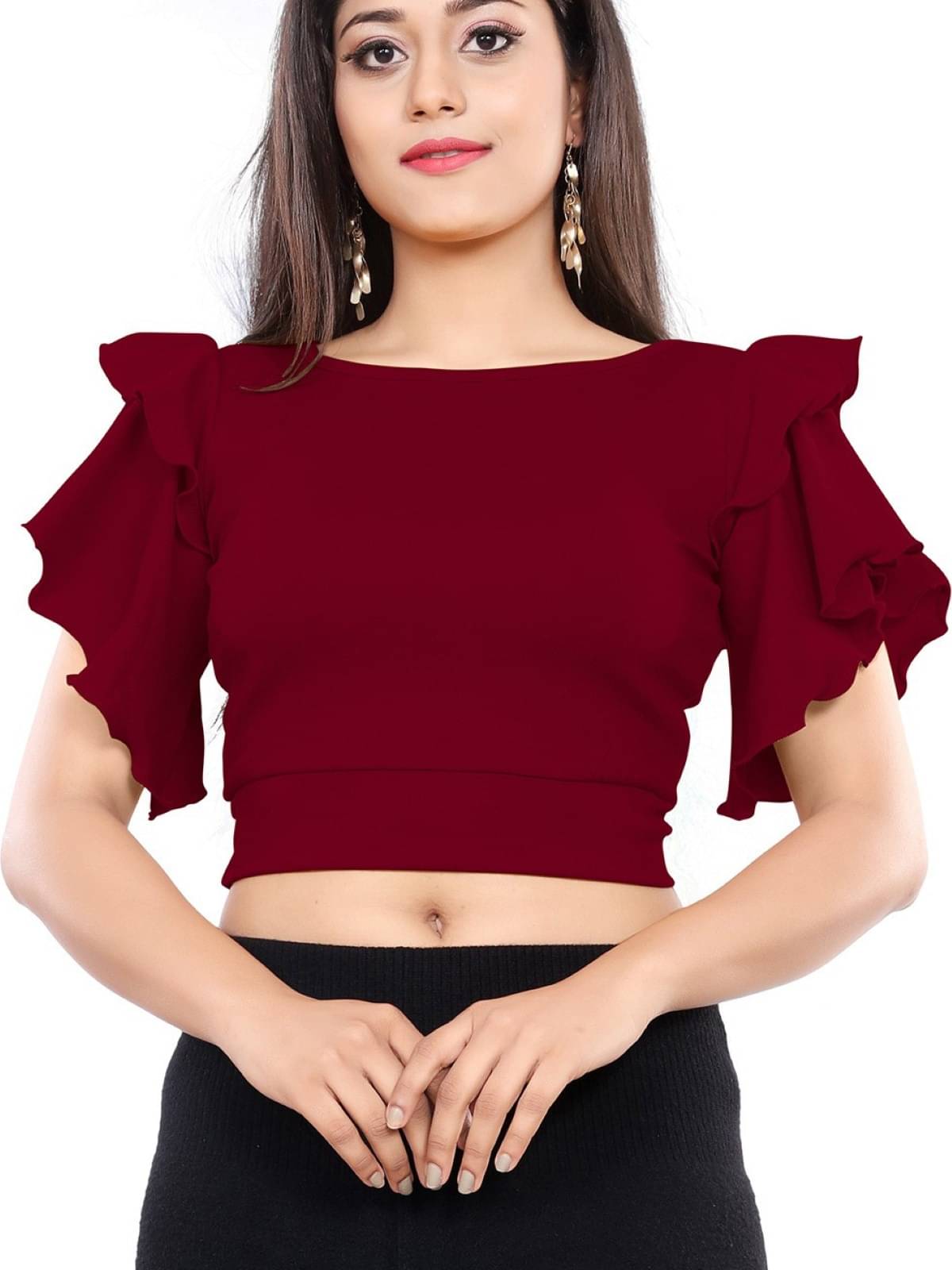 LONDON BELLY Women's Polyester Crop Top ( Maroon ) LONDON BELLY Women's Polyester Crop Top ( Maroon )