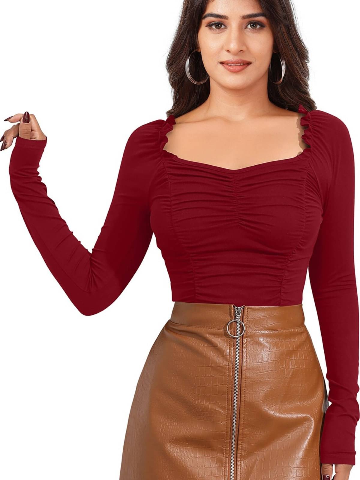     			LONDON BELLY Women's Polyester Regular Top ( Maroon )