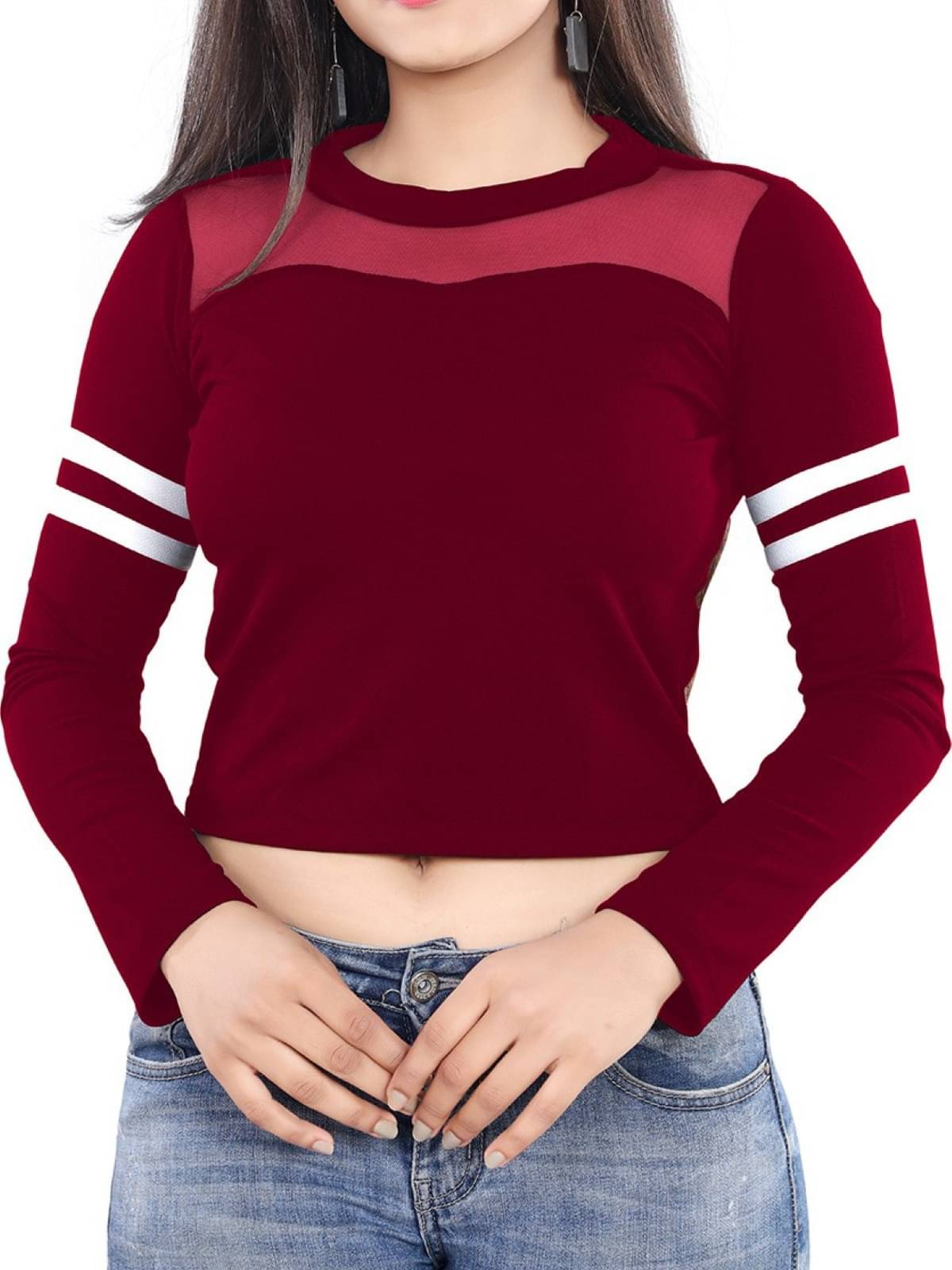 LONDON BELLY Women's Polyester Crop Top ( Maroon ) LONDON BELLY Women's Polyester Crop Top ( Maroon )