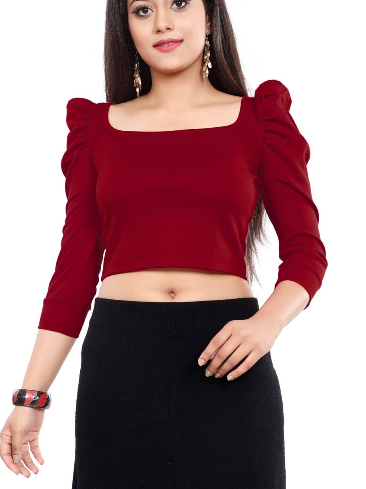 LONDON BELLY Women's Polyester Crop Top ( Maroon ) LONDON BELLY Women's Polyester Crop Top ( Maroon )