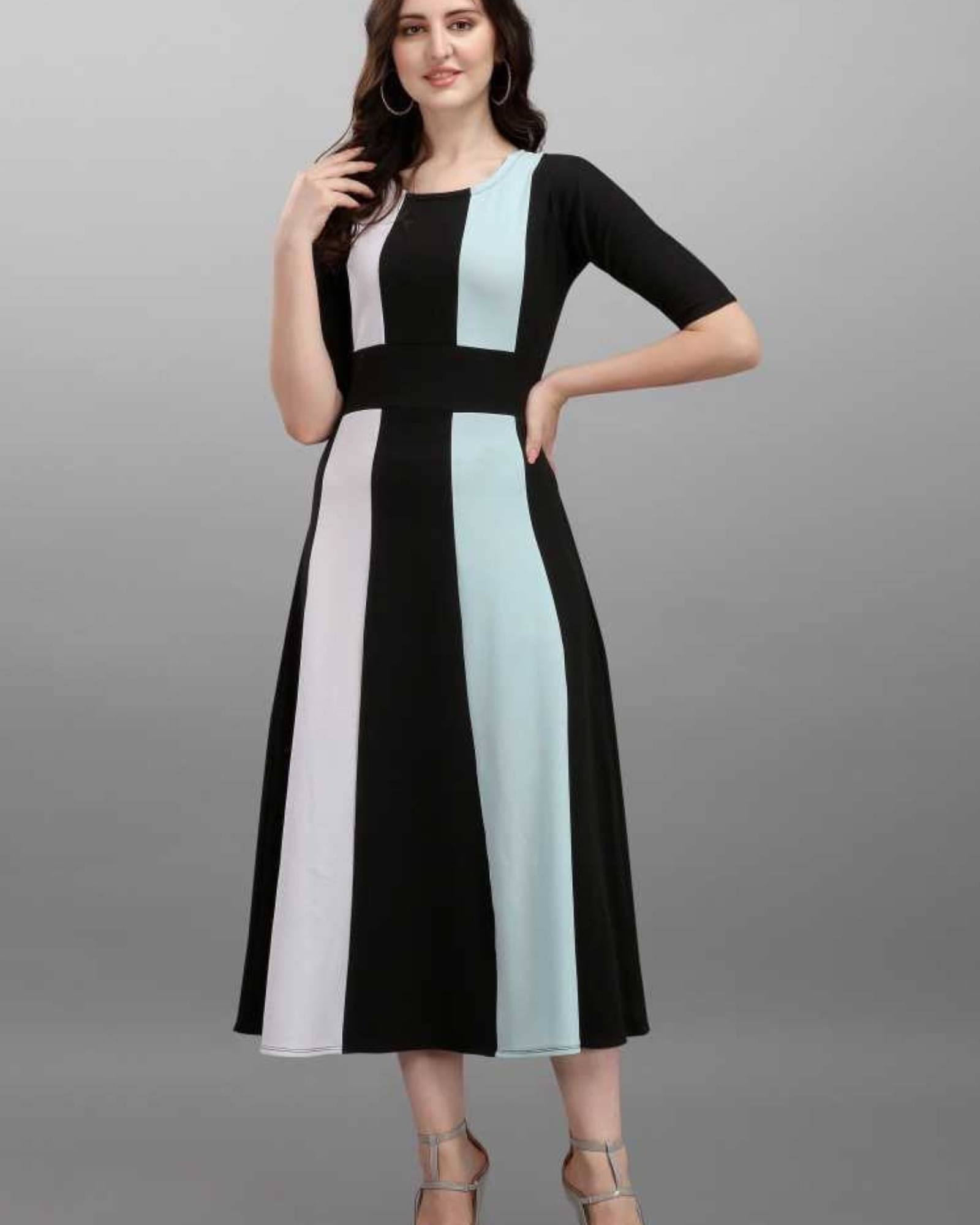     			LONDON BELLY Women Polyester Colorblock Maxi ( Green )