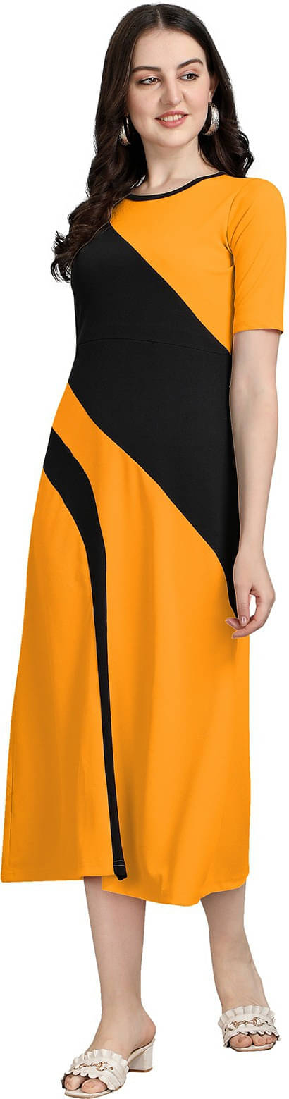     			LONDON BELLY Women Polyester Colorblock Maxi ( Yellow )